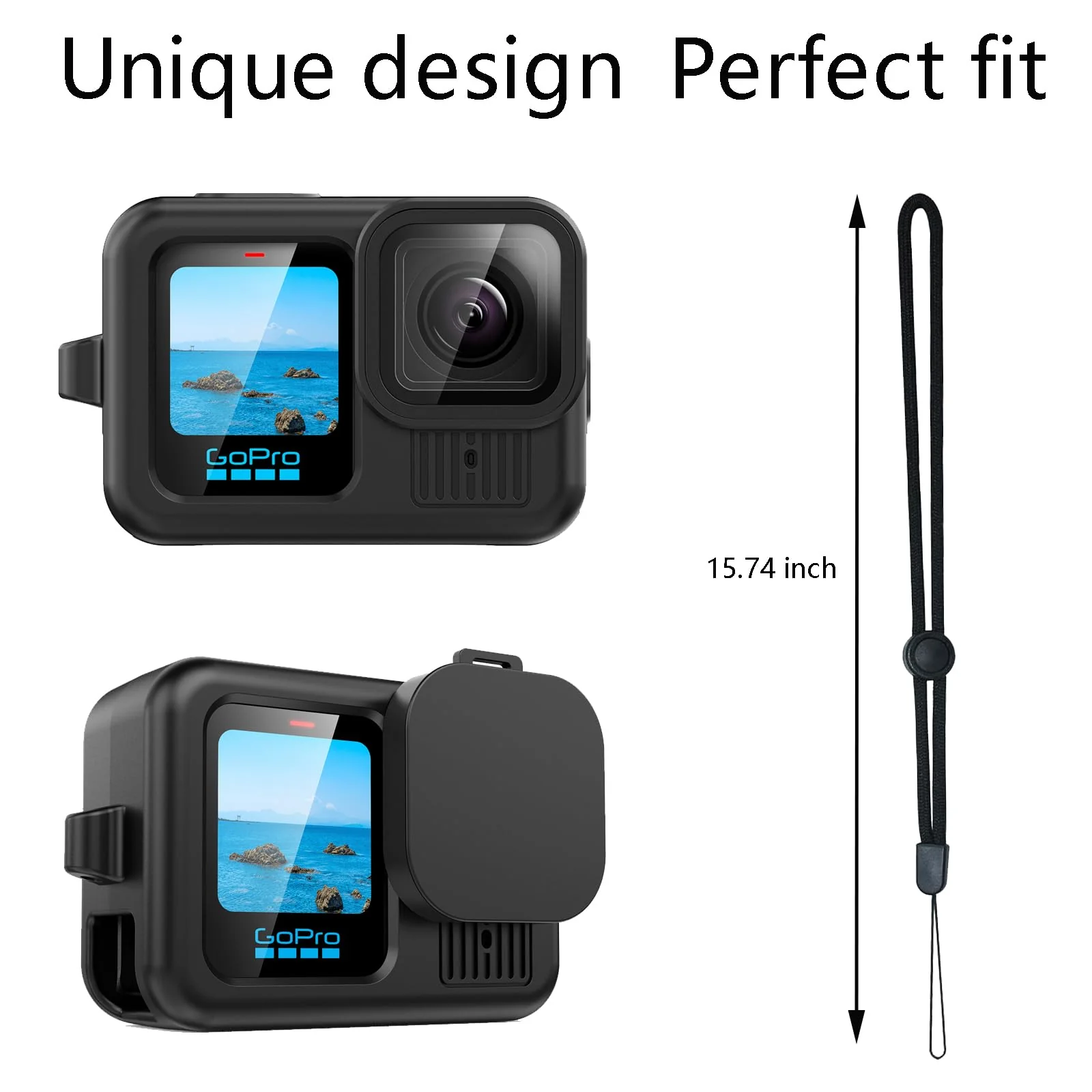 Silicone Case Suitable for GoPro Hero 13 Black, Silicone Rubber Soft Case Protector Cover with Lens Cover Cap Lanyard Accessories Bundle Kit for Hero 13 Black Action Camera (Black) - Image 4