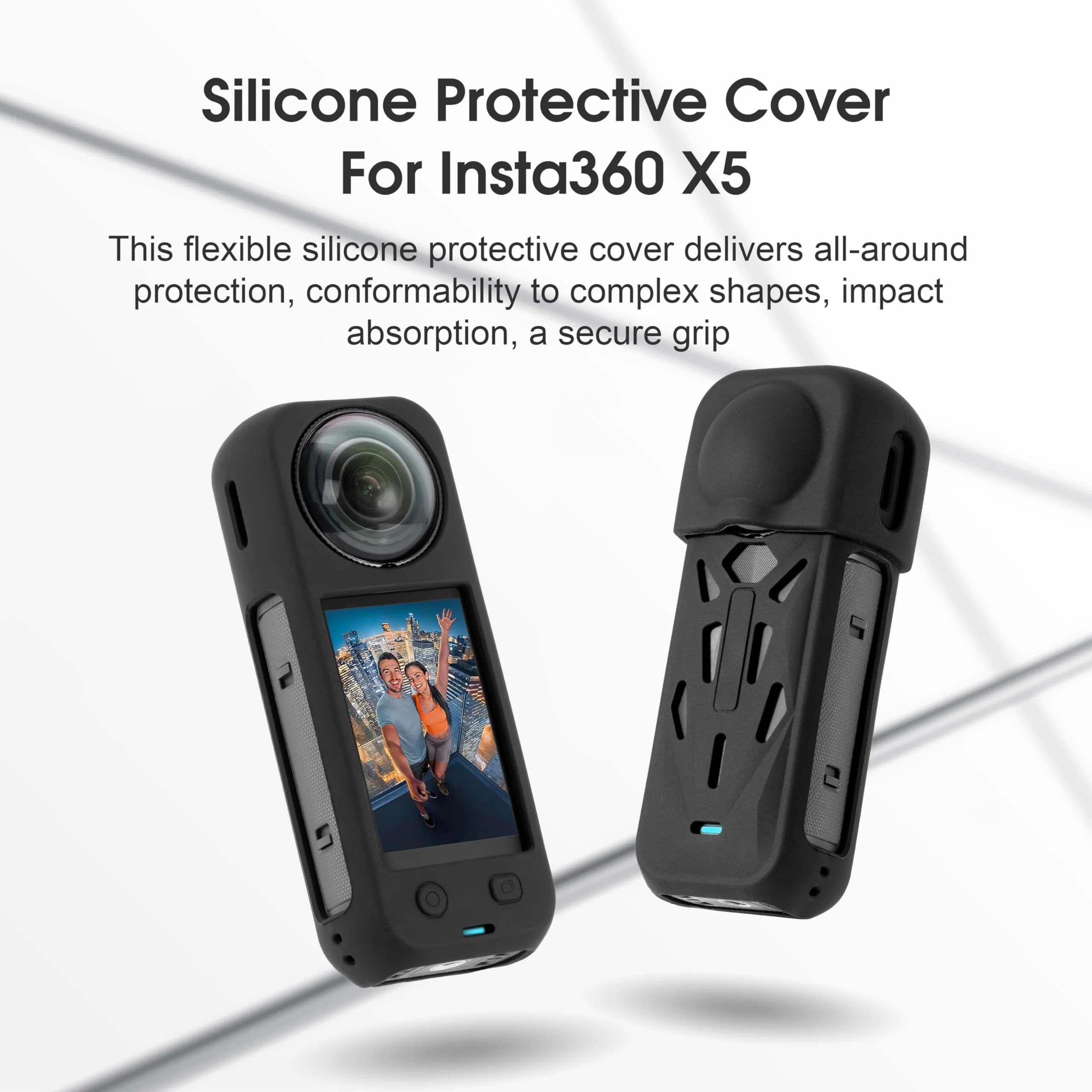 Silicone Cover Case for Insta360 X5, Soft Lens Cap Protector All-Round Protective Case for Insta 360 X5 Accessories with Wrist Strap, Shockproof, Precision Fit, Charging Port Accessible (Black) Black - Image 2