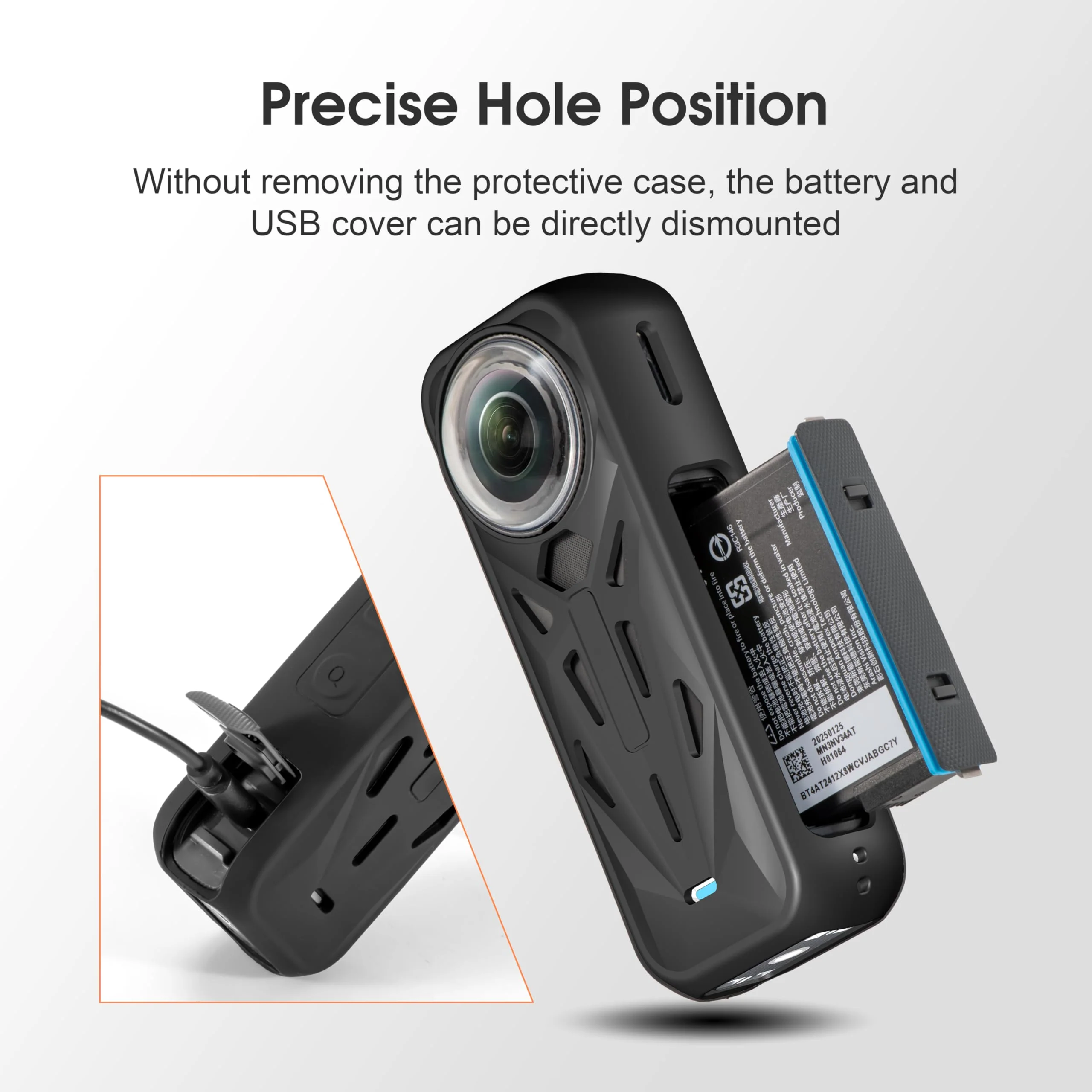 Silicone Cover Case for Insta360 X5, Soft Lens Cap Protector All-Round Protective Case for Insta 360 X5 Accessories with Wrist Strap, Shockproof, Precision Fit, Charging Port Accessible (Black) Black - Image 7