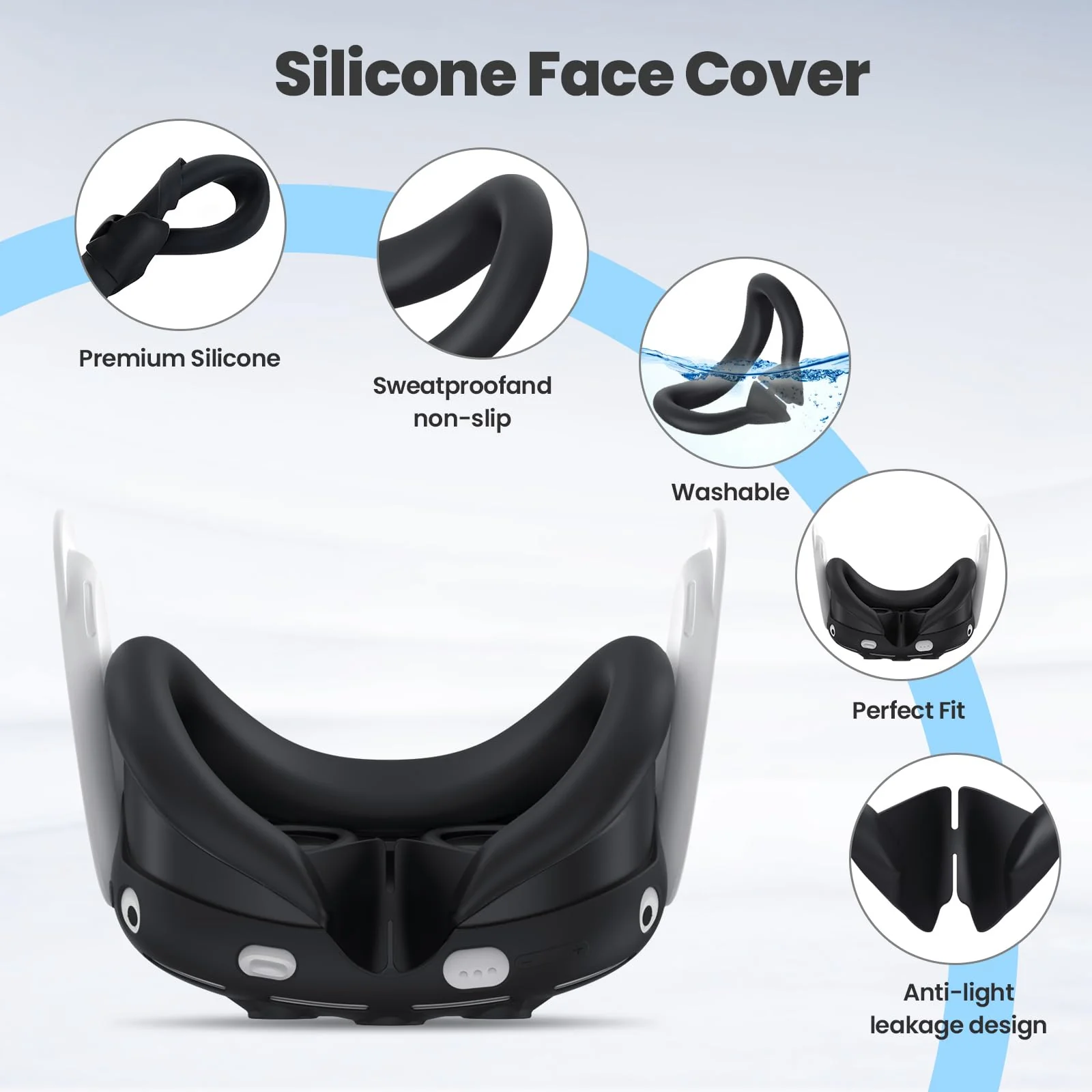 Silicone Cover Compatible with Meta/Oculus Quest 3 Accessories, VR Silicone Face Cover, VR Shell Cover,Touch Controller Grip Case,Camera Lens Protector Set (Black) Black - Image 3