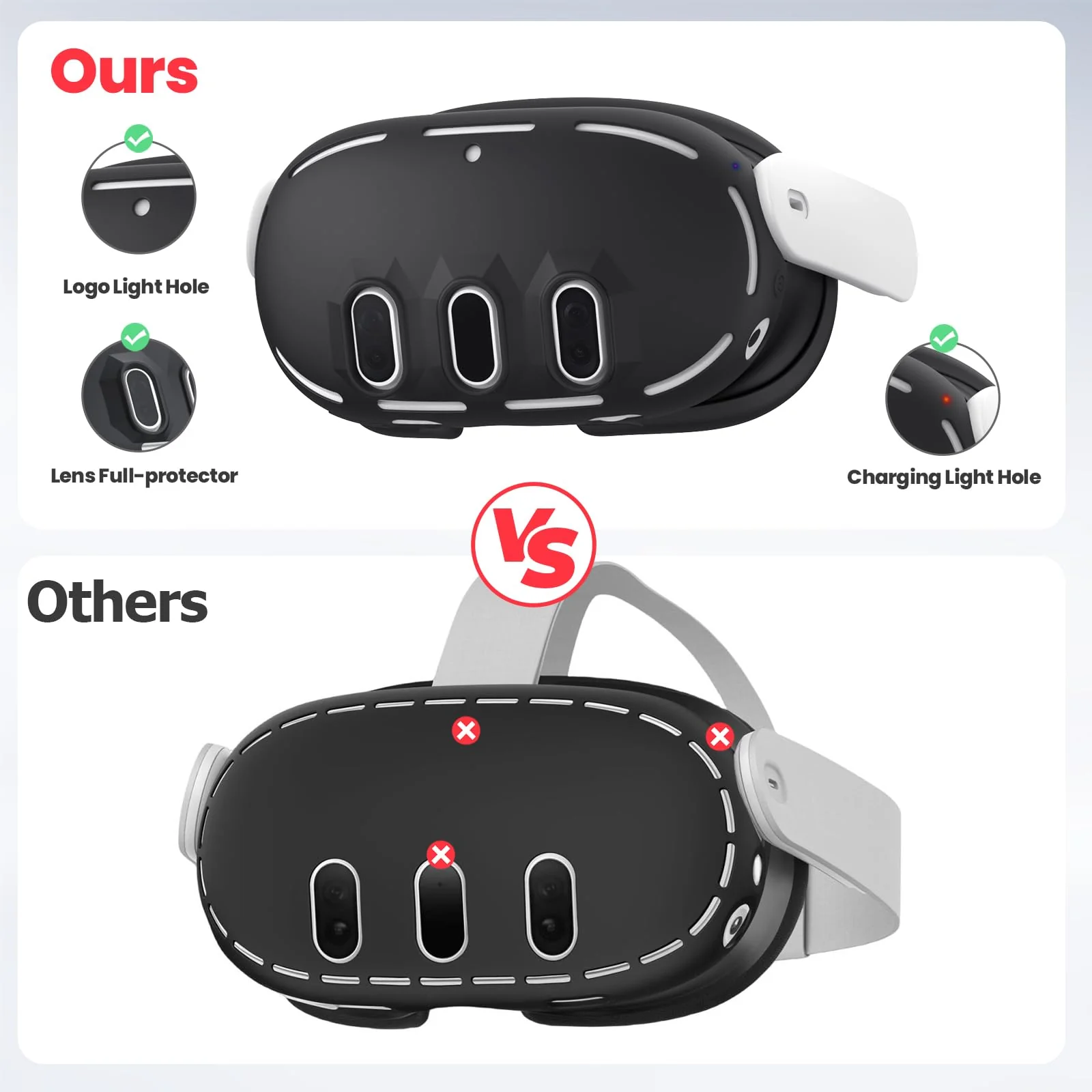 Silicone Cover Compatible with Meta/Oculus Quest 3 Accessories, VR Silicone Face Cover, VR Shell Cover,Touch Controller Grip Case,Camera Lens Protector Set (Black) Black - Image 5