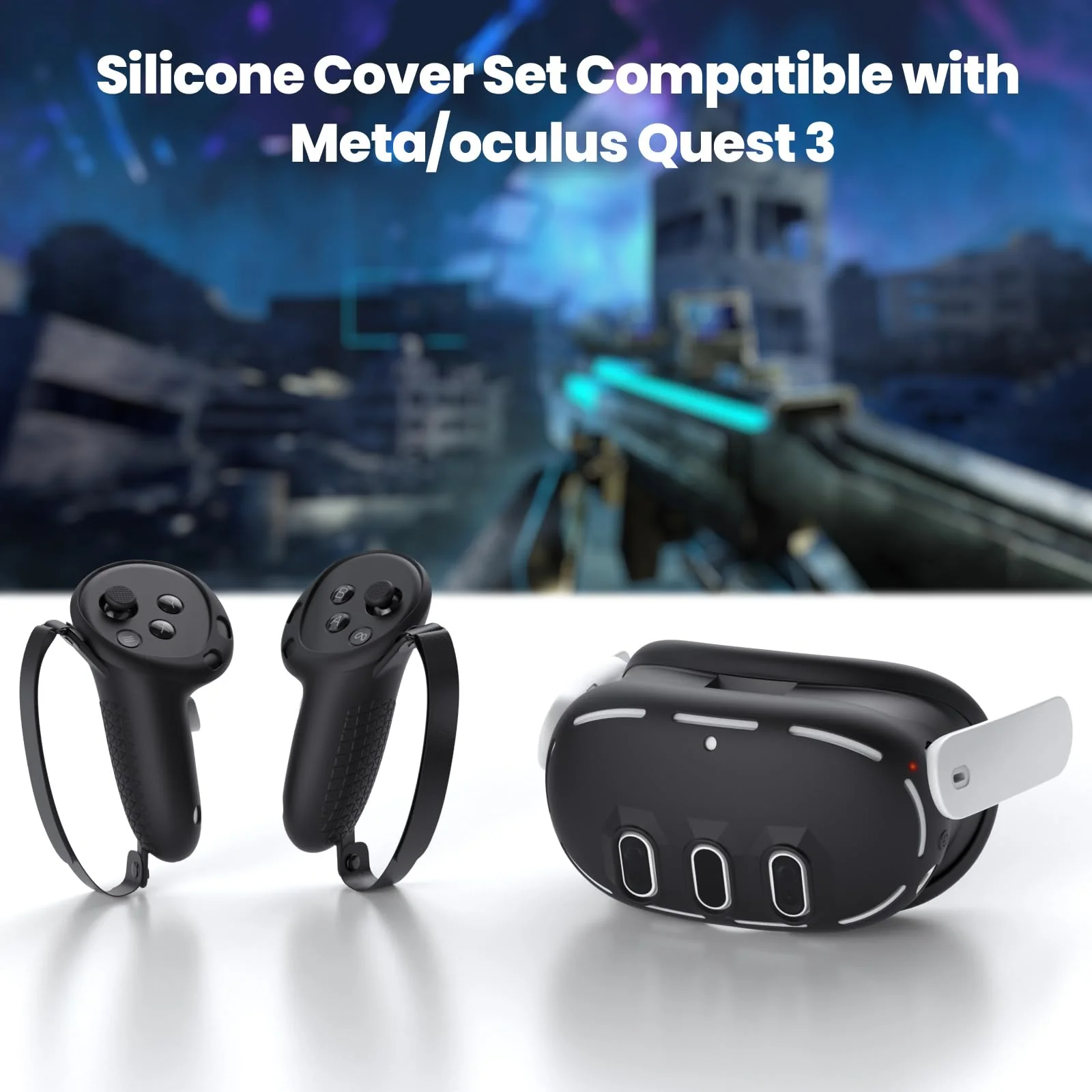 Silicone Cover Compatible with Meta/Oculus Quest 3 Accessories, VR Silicone Face Cover, VR Shell Cover,Touch Controller Grip Case,Camera Lens Protector Set (Black) Black - Image 6