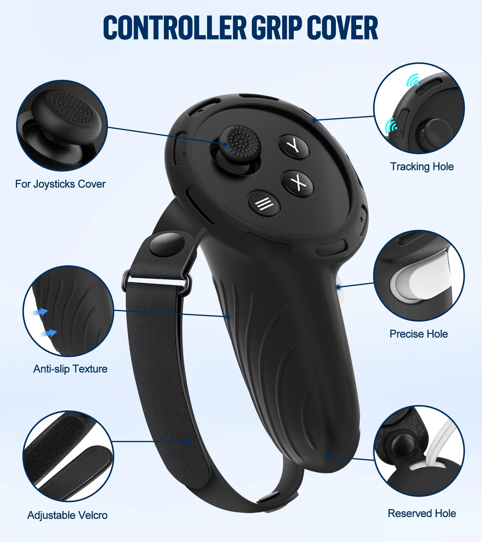 Silicone Cover Set Compatible with Oculus/Meta Quest 3 Accessories, Touch Controller Grips Cover, VR Shell Cover, Facial Interface Cover, Protective Lens Cover, Tempered Glass Lens Caps (Black) Black - Image 3