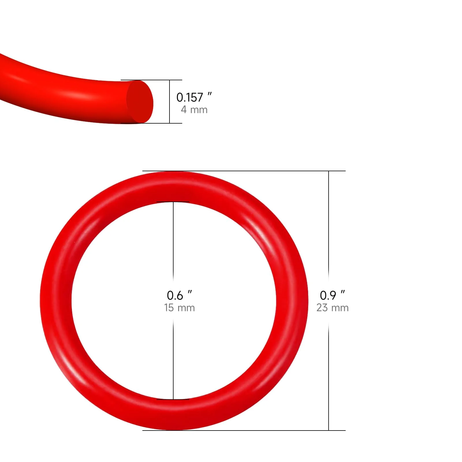 Silicone O-Ring, 23mm OD 15mm ID 4mm Width, Dive Diving O-Rings, Red (Pack of 10) - Image 2