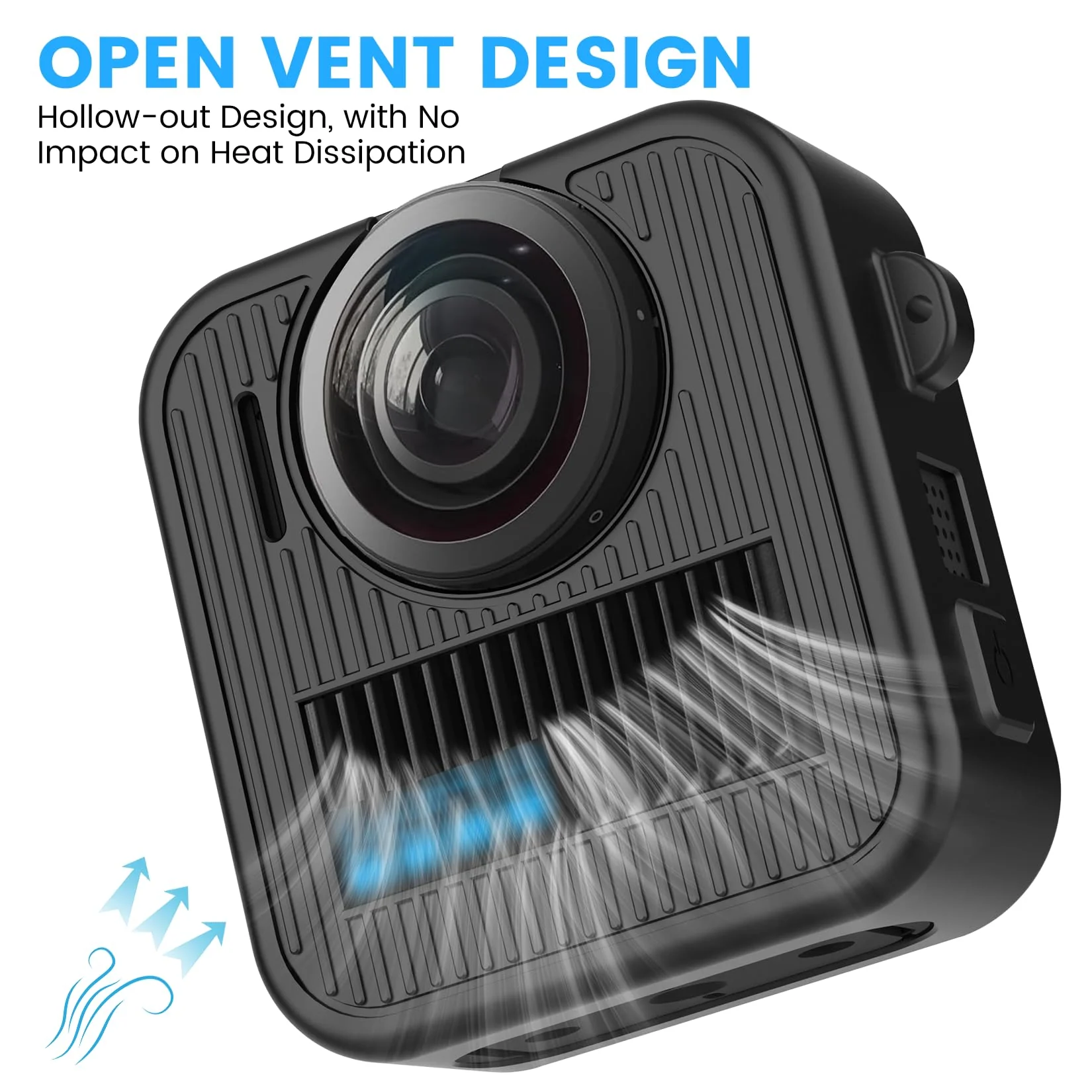 Silicone Protective Case for GoPro Max 2 with Open-Vent Design & Protective Accessories Kit - Includes 9H Tempered Glass Screen Protector, Lens Cap, Battery Cover & Adjustable Lanyard (Black) - Image 2