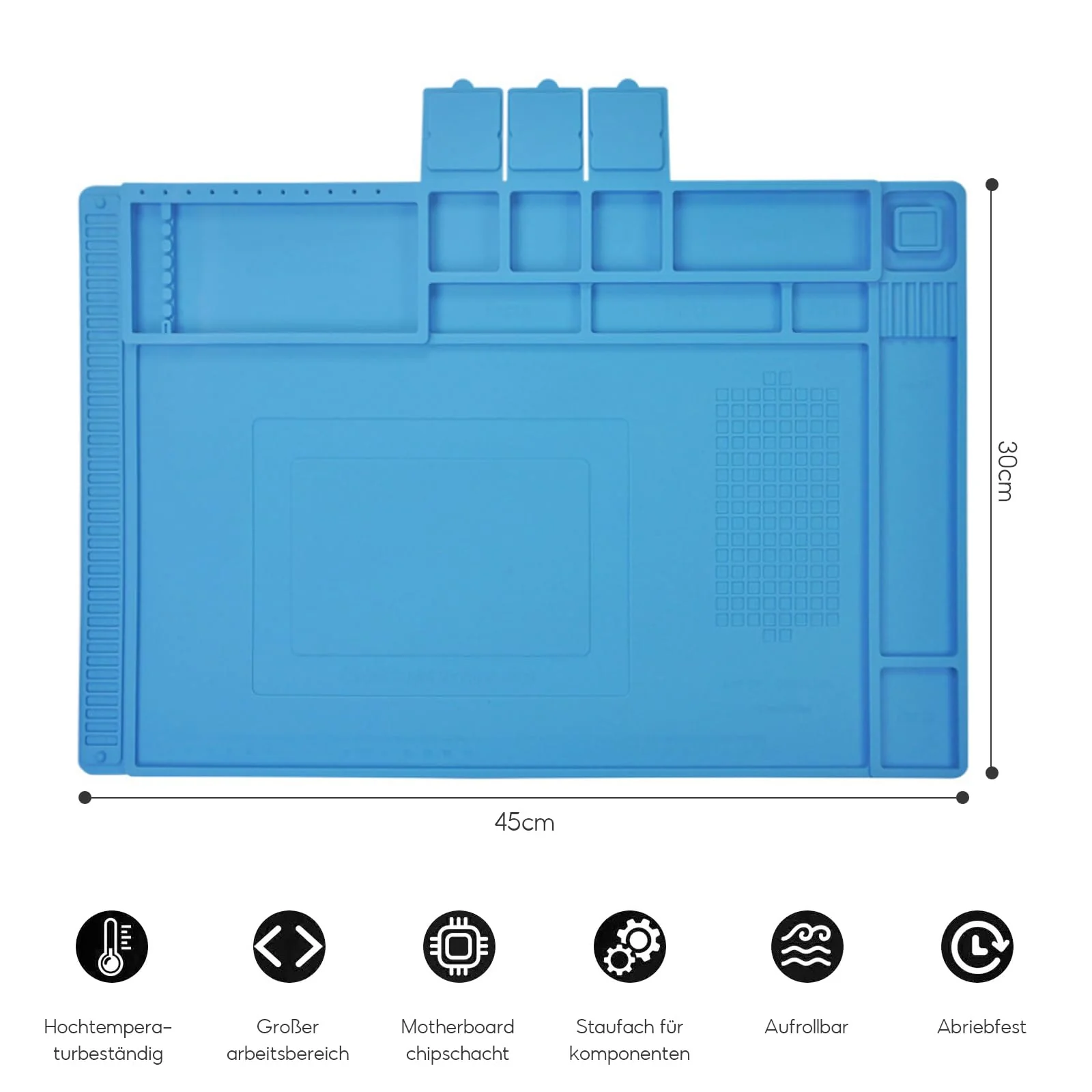 Silicone Soldering Mat, 45 x 30 cm, Heat Resistant up to 500 °C, Antistatic Repair Mat, Heat Resistant Soldering Mat, Workbench Mat for Electronics, Blue - Image 2