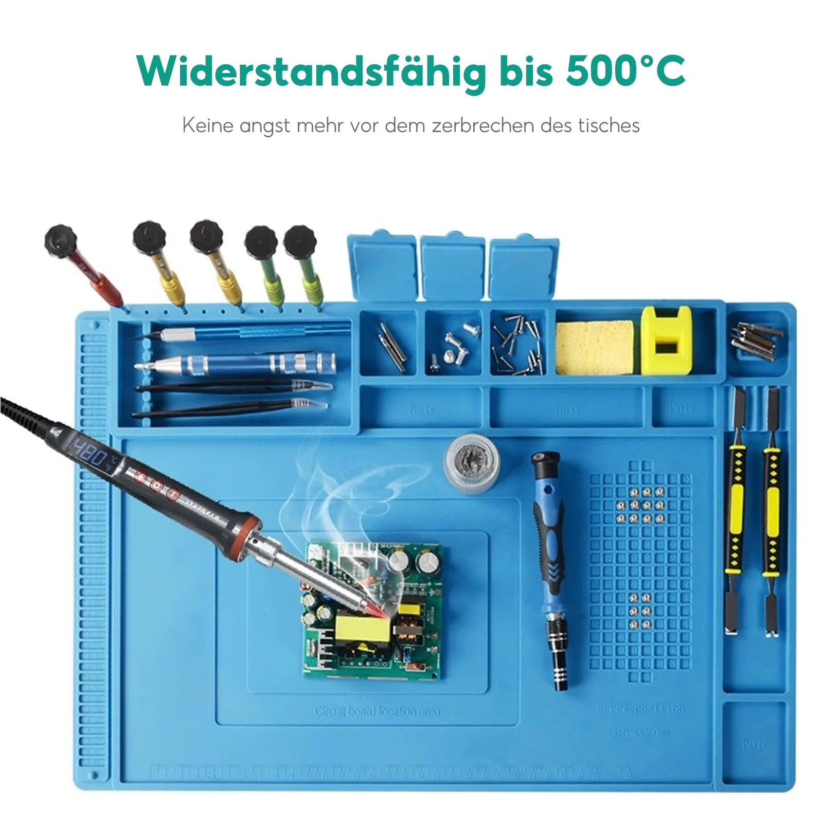 Silicone Soldering Mat, 45 x 30 cm, Heat Resistant up to 500 °C, Antistatic Repair Mat, Heat Resistant Soldering Mat, Workbench Mat for Electronics, Blue - Image 3