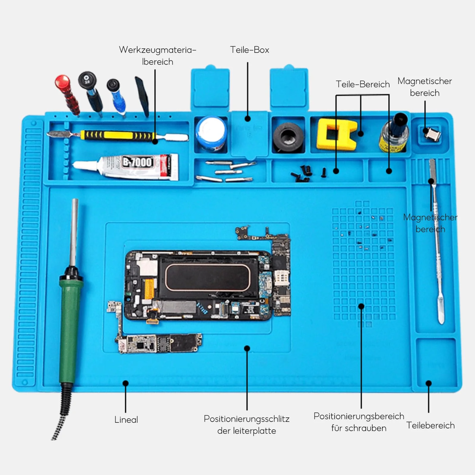Silicone Soldering Mat, 45 x 30 cm, Heat Resistant up to 500 °C, Antistatic Repair Mat, Heat Resistant Soldering Mat, Workbench Mat for Electronics, Blue - Image 6