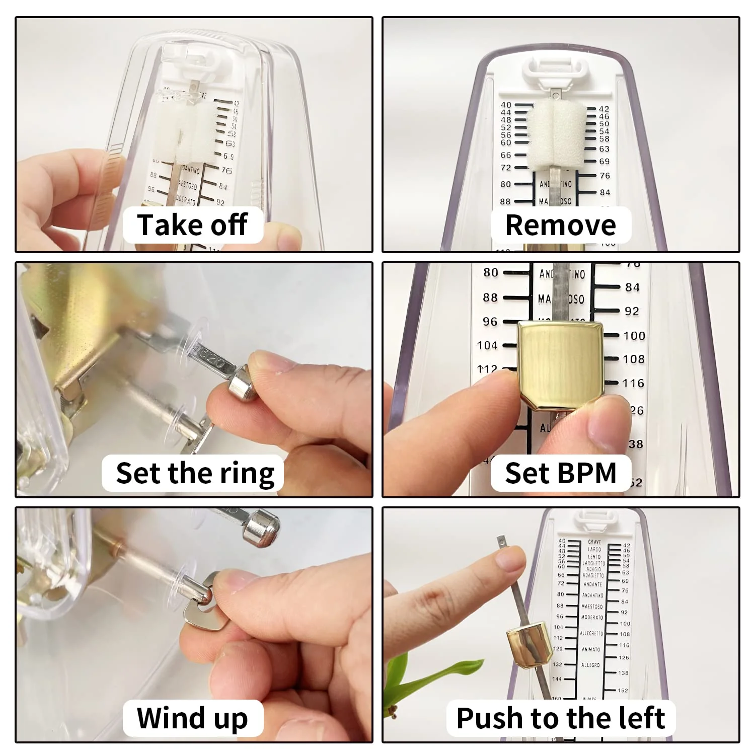 SiliPacks Mechanical Music Metronome Elegant Design Music Timer for Drums Piano Bass Violin Guitar Track Tempo and Beat Instrument (Transparent) Transparent - Image 6