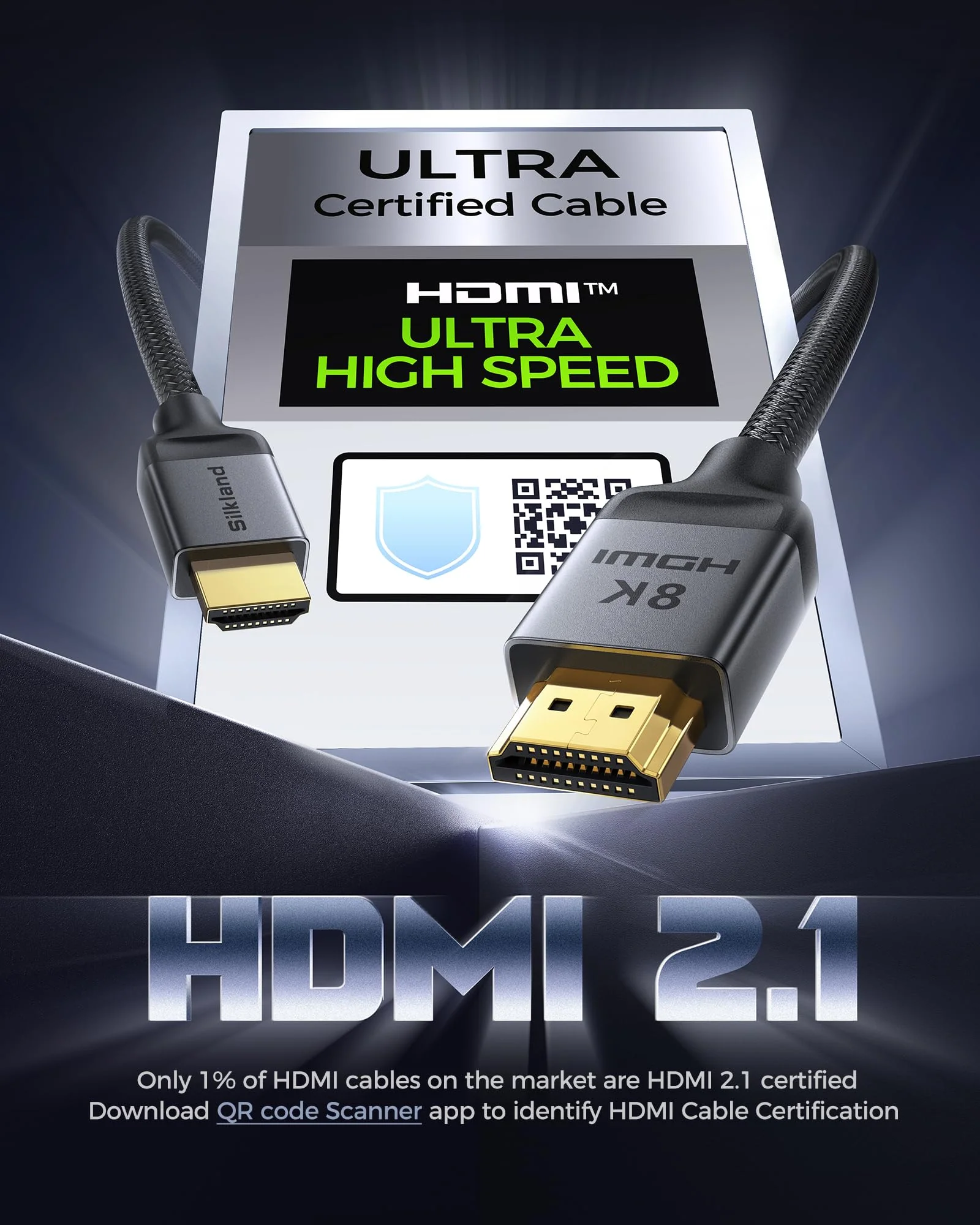 Silkland Certified HDMI 2.1 Cable, [4K@240Hz 144Hz 120Hz, 8K@60Hz] 1440P Ultra High Speed HDMI Cable 48Gbps (Upgrade Braided), HDR10+, eARC, HDCP 2.3, Compatible for Xbox/PS5/PS4/Roku TV-6.6ft 6.6 Feet 1-Pack Grey - Image 2