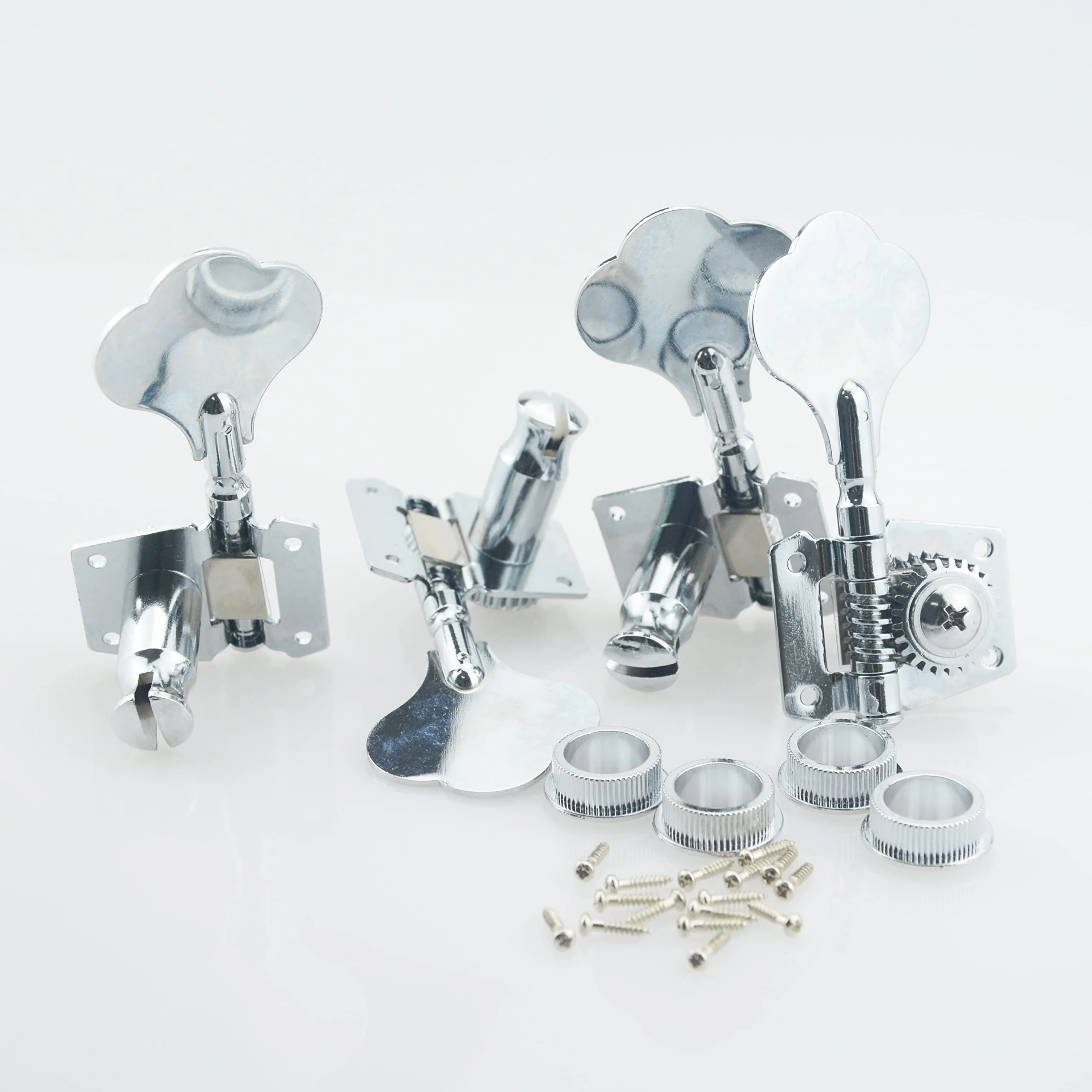 Silver 4 Right Bass Tuners - 1:24 Ratio Open Gear Tuning Key Pegs Machine Head Vintage Style Bass String Guide Tree String Retainer for Electric Jazz Guitar Bass or Precision Instruments 1 Mounting holes 1 - Image 5