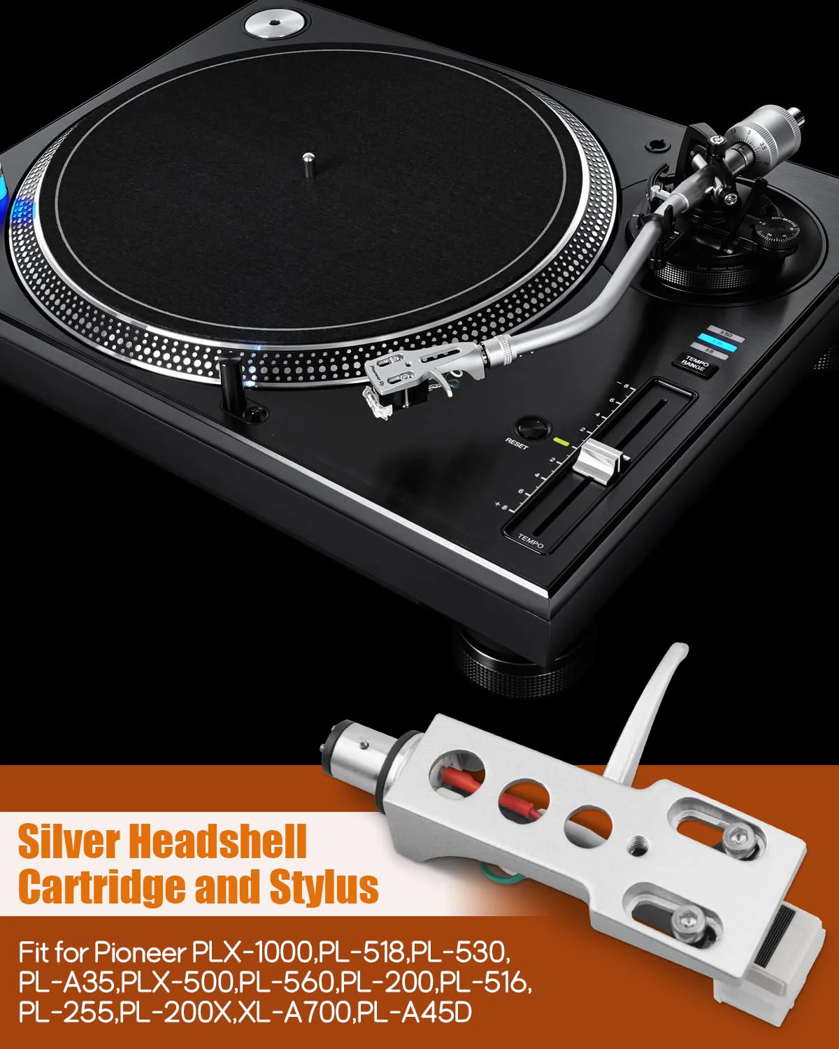 Silver Headshell, AT-3600L Magnetic Cartridge Stylus Fit for Pioneer PLX-1000 PL-518 PL-530 PL-A35 PLX-500 PL-560 PL-200 PL-516 PL-255 PL-200X XL-A700 PL-A45D Silver Headshell - Image 2