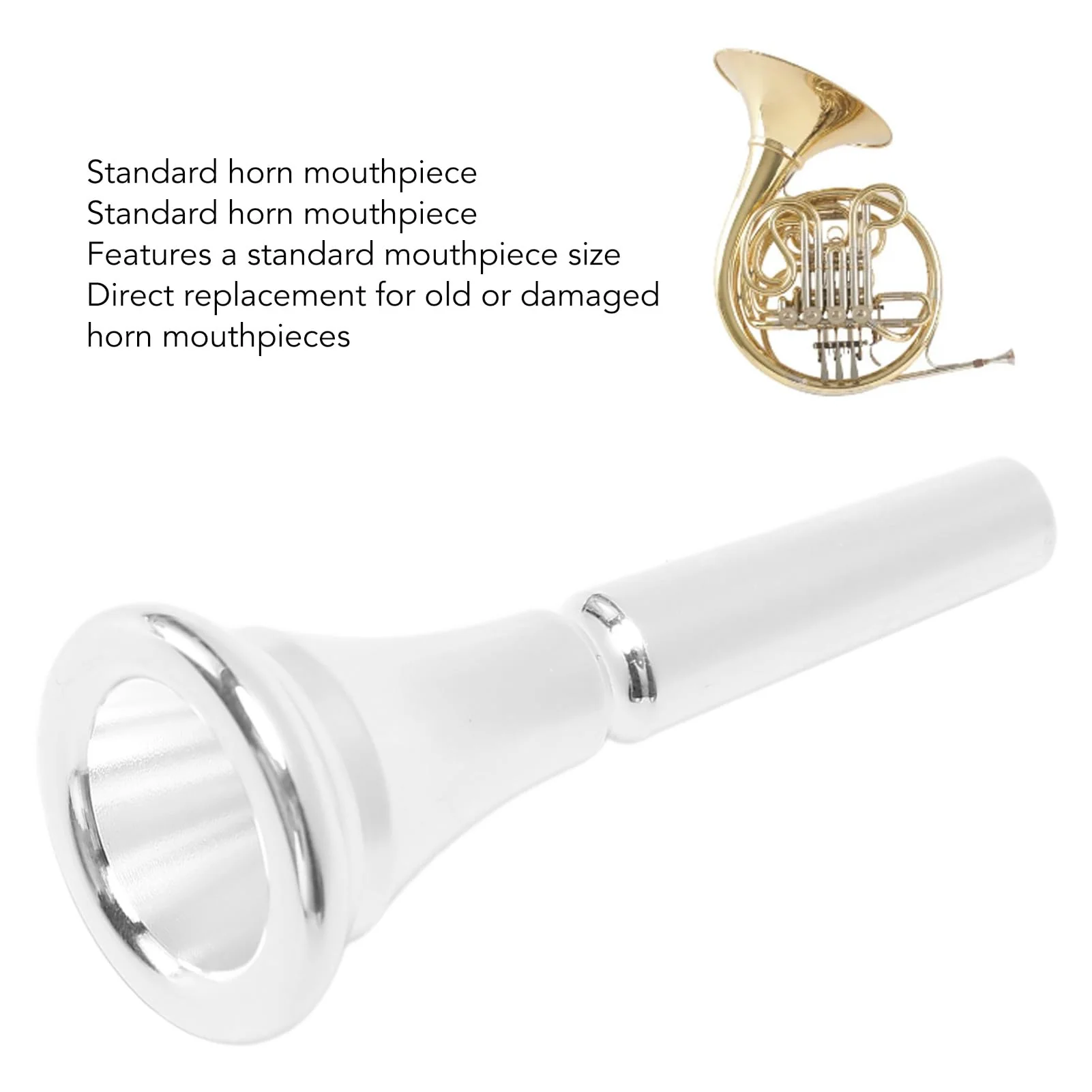Silver Horn French Horn Mouthpiece Brass Standard Replacement for Novice and Professional Players Silver - Image 3