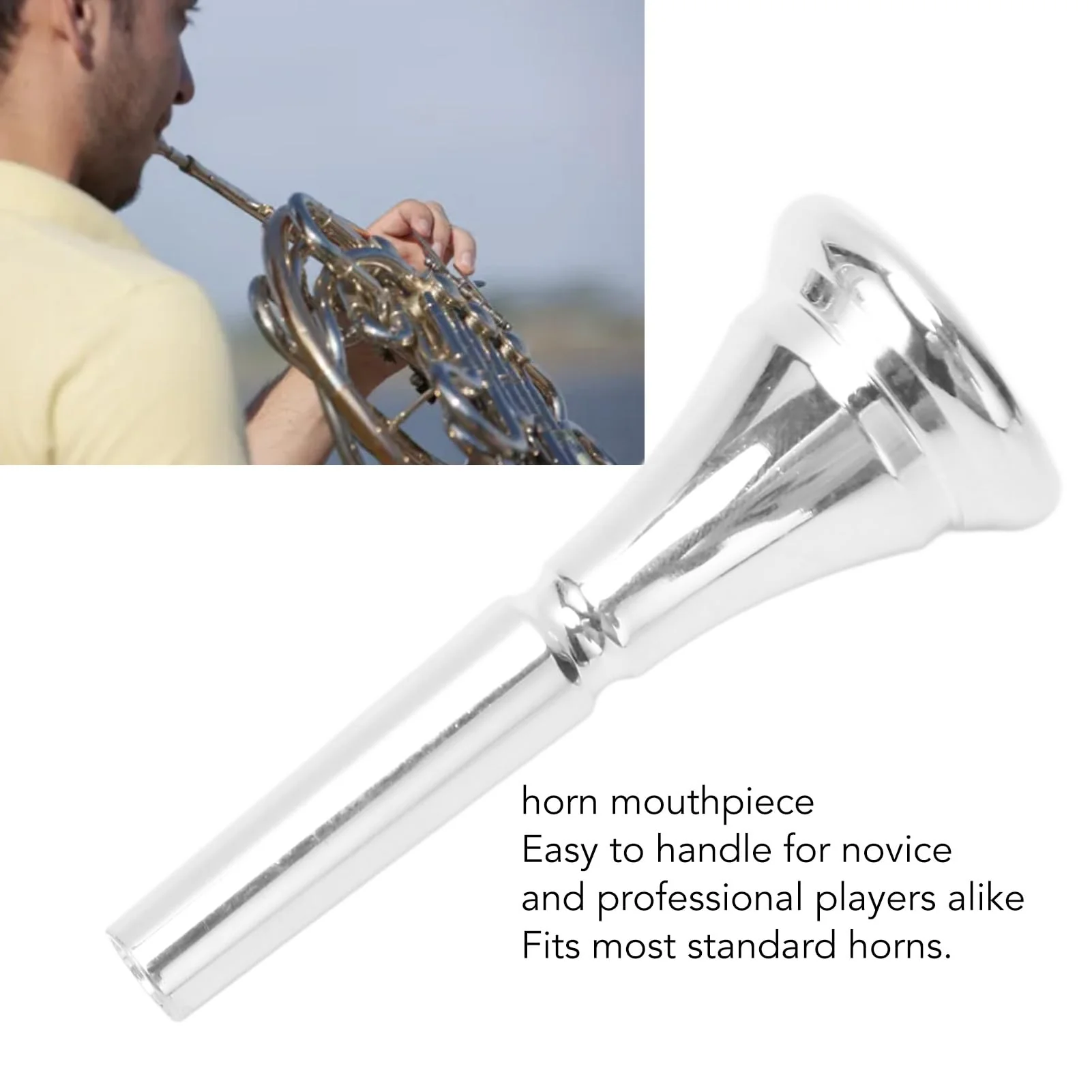 Silver Horn French Horn Mouthpiece Brass Standard Replacement for Novice and Professional Players Silver - Image 5