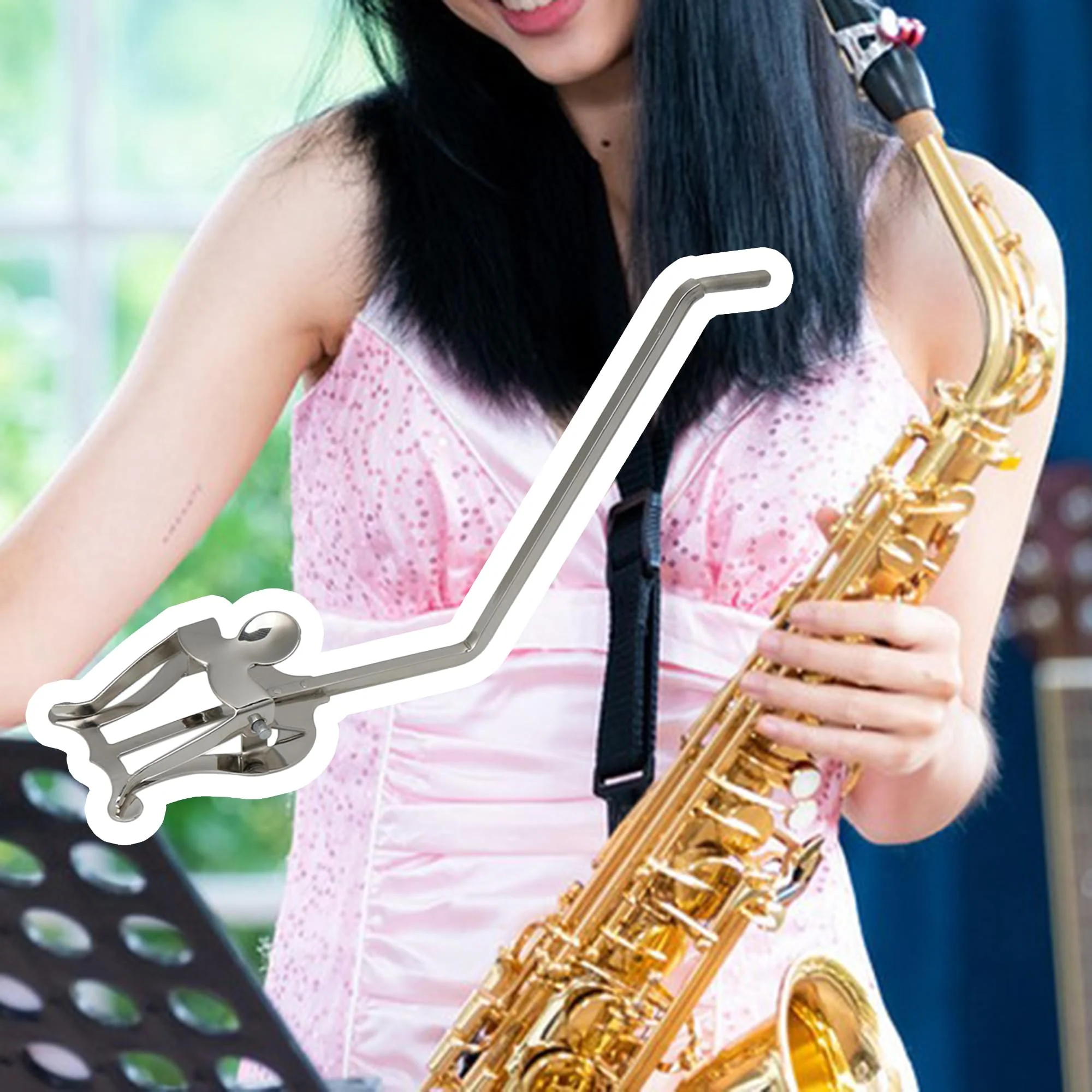 Silver Round Socket Metal Plating Sax Sheet Music Clip Holder Music Clip Lyre for Alto/Tenor Saxophone - Image 3