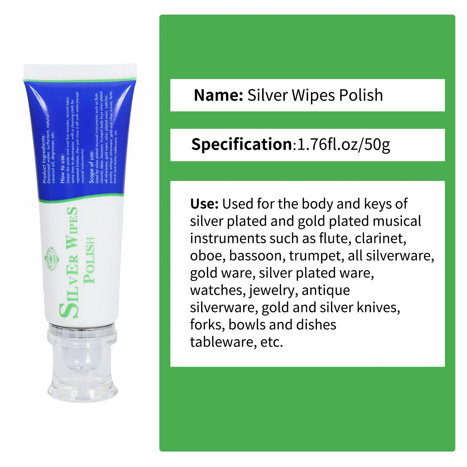 Silver Wipe Polish Cleaner Removes Surface Oxidation Tarnish from Sterling Silver, Silver and Gold Jewellery and the Keys of Instruments for Flutes, Clarinets, Oboes, Bassoons, Trumpets,Silverware - Image 2
