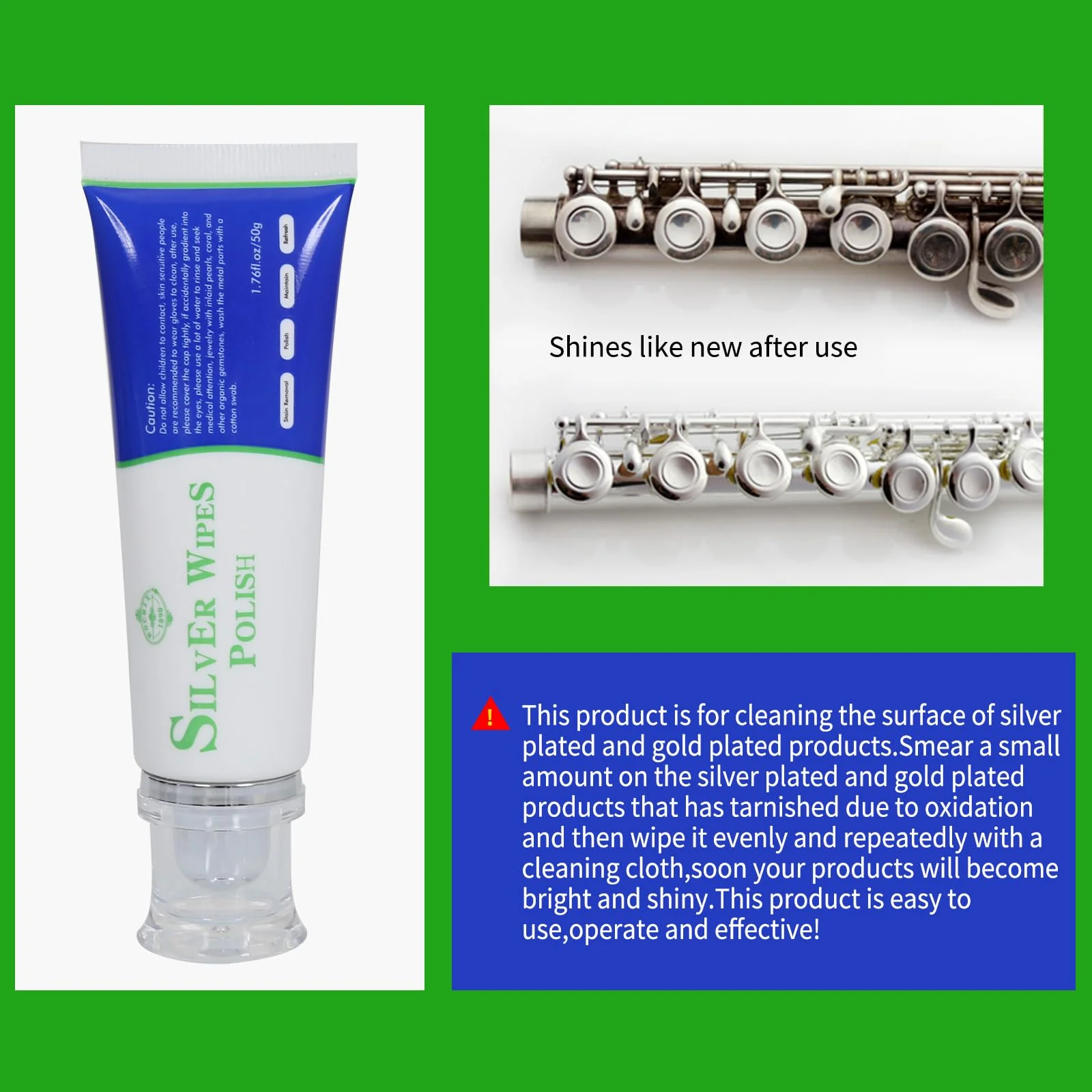 Silver Wipe Polish Cleaner Removes Surface Oxidation Tarnish from Sterling Silver, Silver and Gold Jewellery and the Keys of Instruments for Flutes, Clarinets, Oboes, Bassoons, Trumpets,Silverware - Image 4