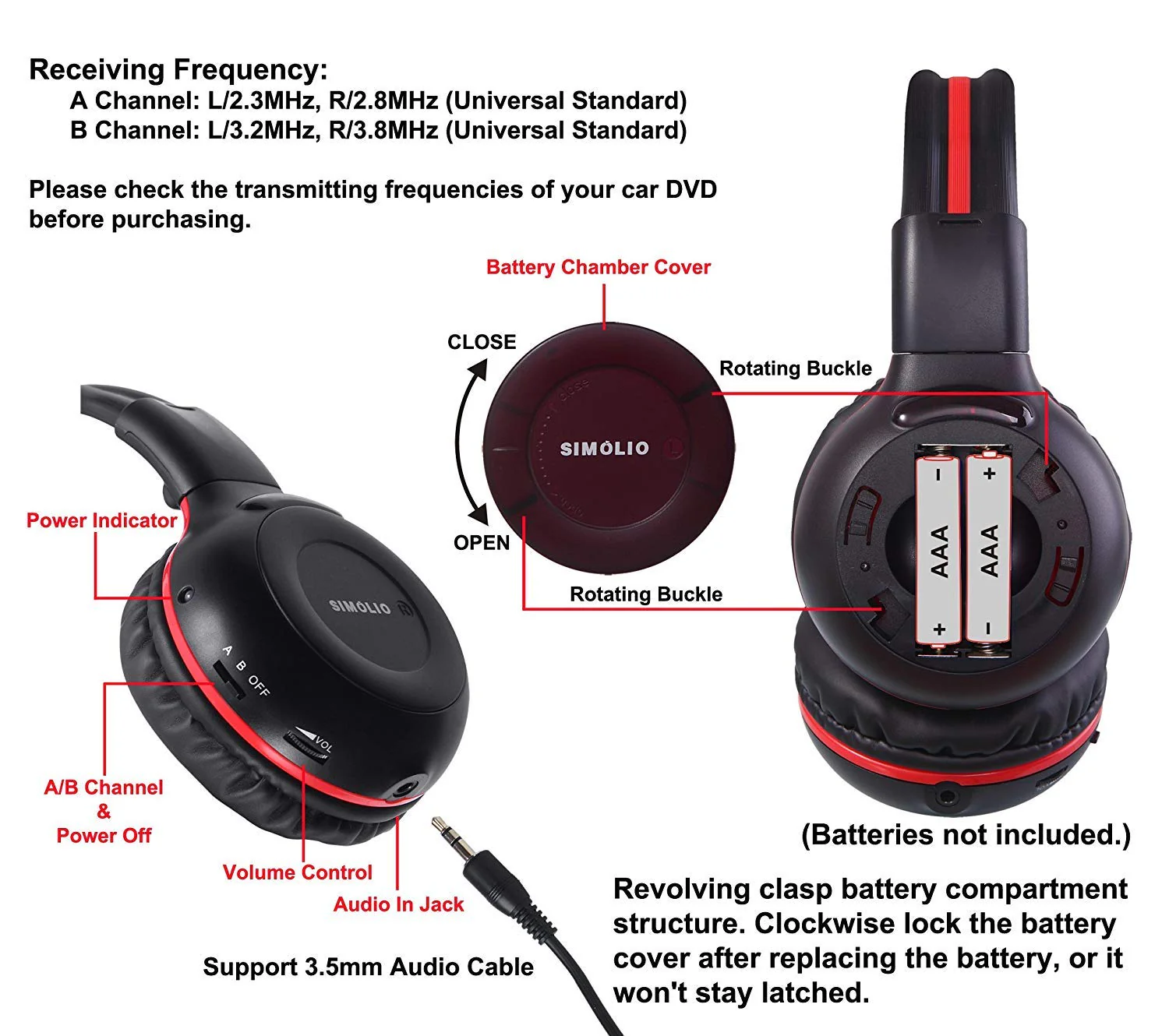 SIMOLIO 2 Pack of Wireless Car Headphones, 2 Channel IR Wireless Headphones for Kids, in Car Wireless DVD Headphones with Storage Bag for Universal Rear Entertainment System, Not for 2017+ Pacifica - Image 2