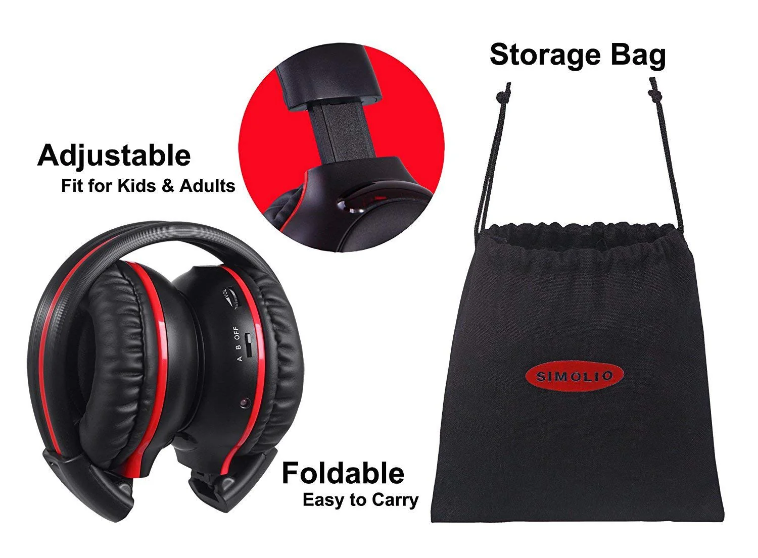 SIMOLIO 2 Pack of Wireless Car Headphones, 2 Channel IR Wireless Headphones for Kids, in Car Wireless DVD Headphones with Storage Bag for Universal Rear Entertainment System, Not for 2017+ Pacifica - Image 3