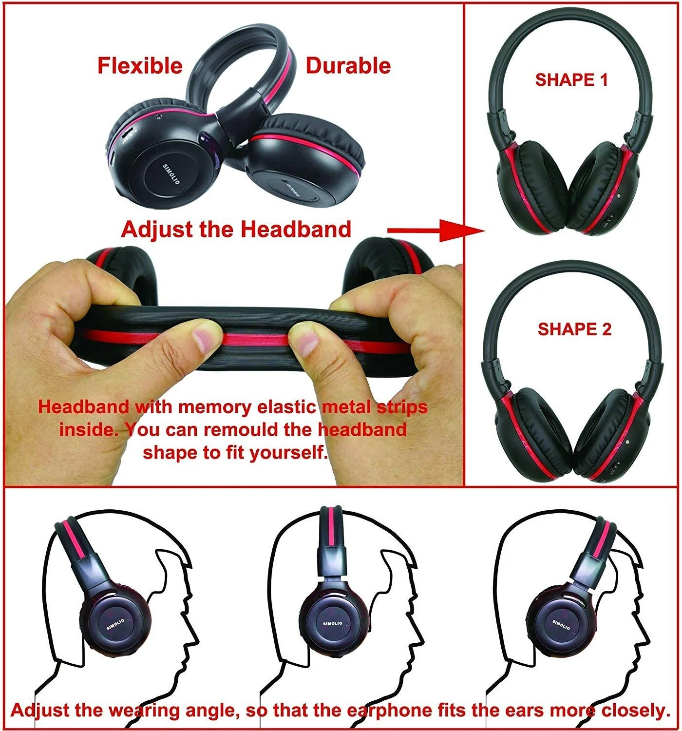 SIMOLIO 2 Pack of Wireless Car Headphones, 2 Channel IR Wireless Headphones for Kids, in Car Wireless DVD Headphones with Storage Bag for Universal Rear Entertainment System, Not for 2017+ Pacifica - Image 5