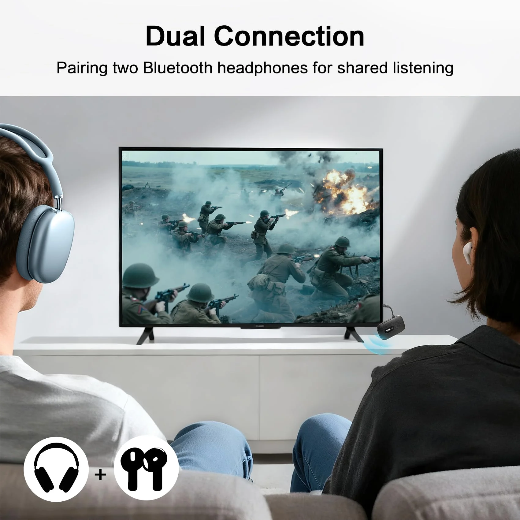 SIMOLIO Airplane-Bluetooth-Adapter for AirPods/Headphones, 20 Hr Battery, Supports 2 Earbuds/Wireless Headphones, 3.5mm AUX Wireless Audio Transmitter for TV, Gym Equipment, Controller, MP3 Player - Image 3