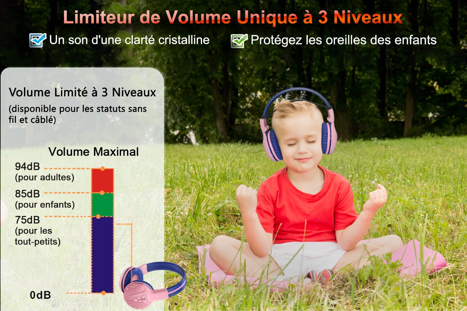 SIMOLIO Kids Bluetooth Headphones Boys with Microphone, 75dB/85dB/94dB Volume Limited Kids Headphones Wireless, Adjustable Foldable Over-Ear Headset for Children School Travel Tablet Airplane Grey - Image 2