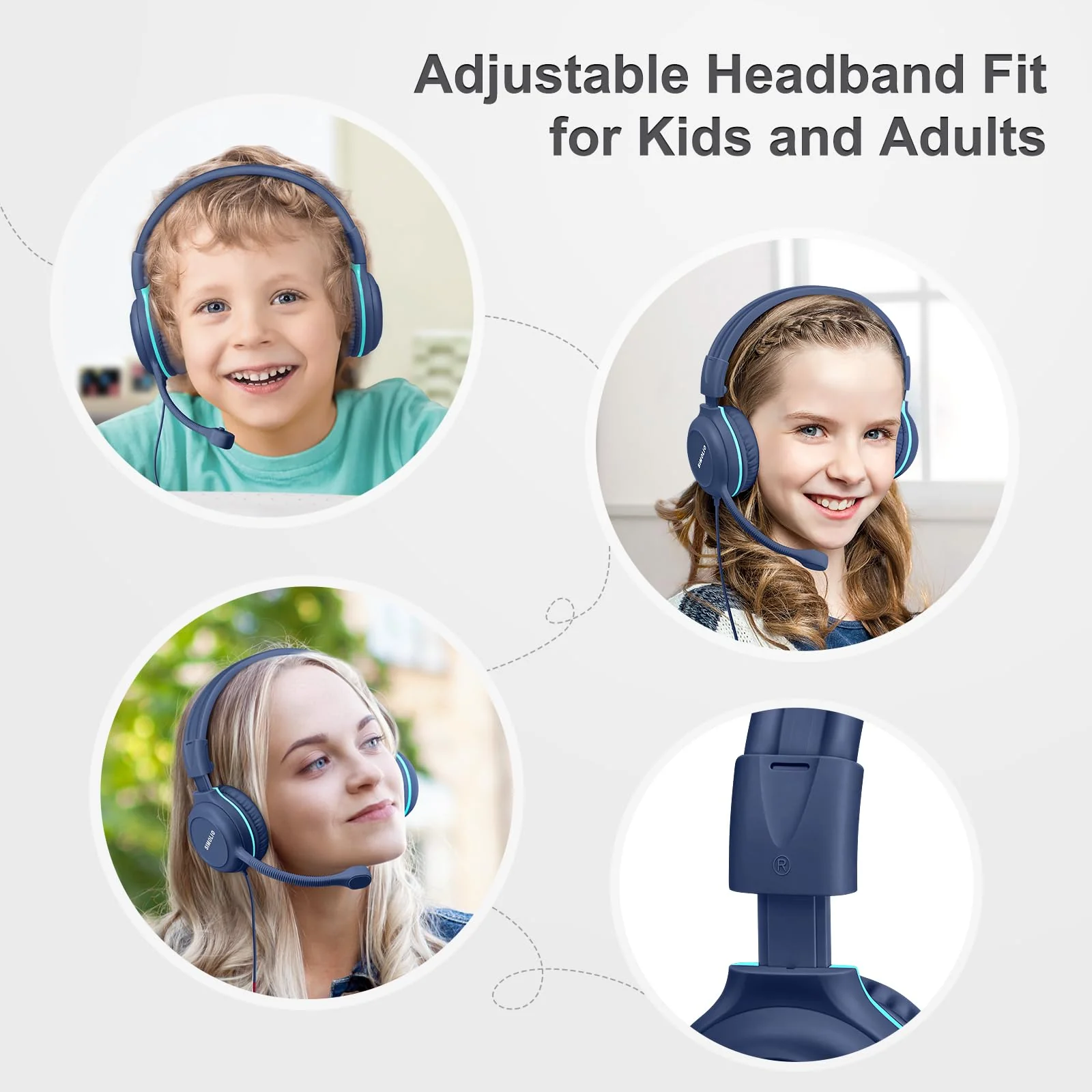 SIMOLIO Wired Headphones for School with Microphone, Stereo Kids Headphone with Flexible Swivel Boom Mic for Student K12 & Teacher & E-Learning, 3 Levels Volume Limiter Gaming Headsets for Boys, Girls Blue - Image 4