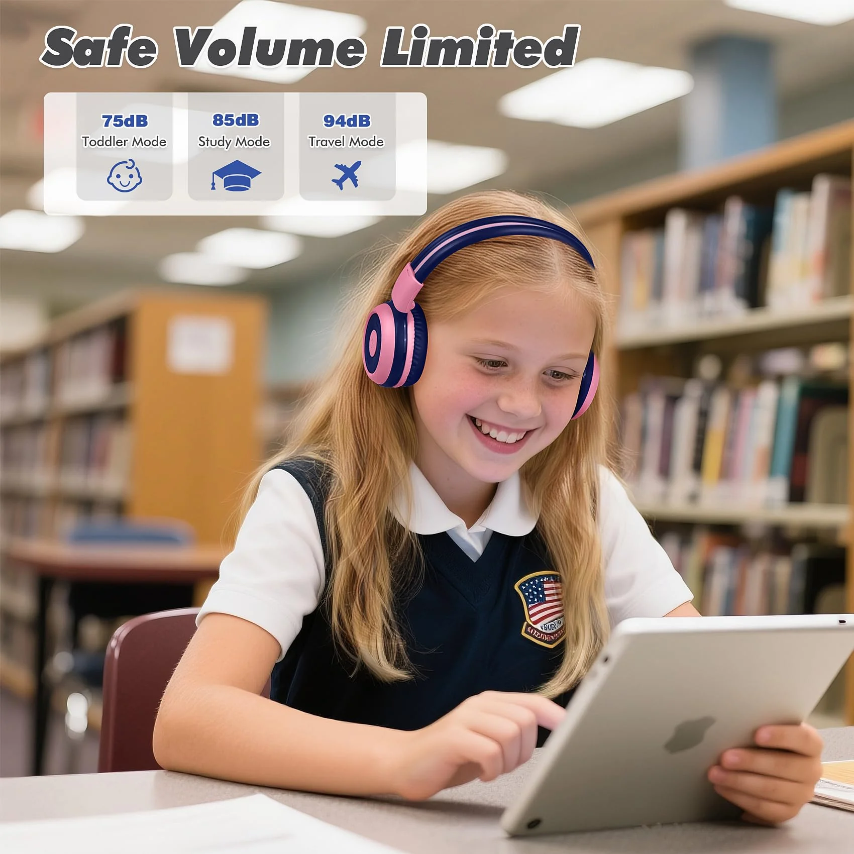 SIMOLIO Wireless Headphones Girls, Bluetooth Foldable Childrens Headphones with Mic and Volume Limited, Over-Ear Stereo Headset for Fire Tablet iPad School Travel Airplane Cellphones, Wired Mode Pink Bubblegum Pink - Image 2