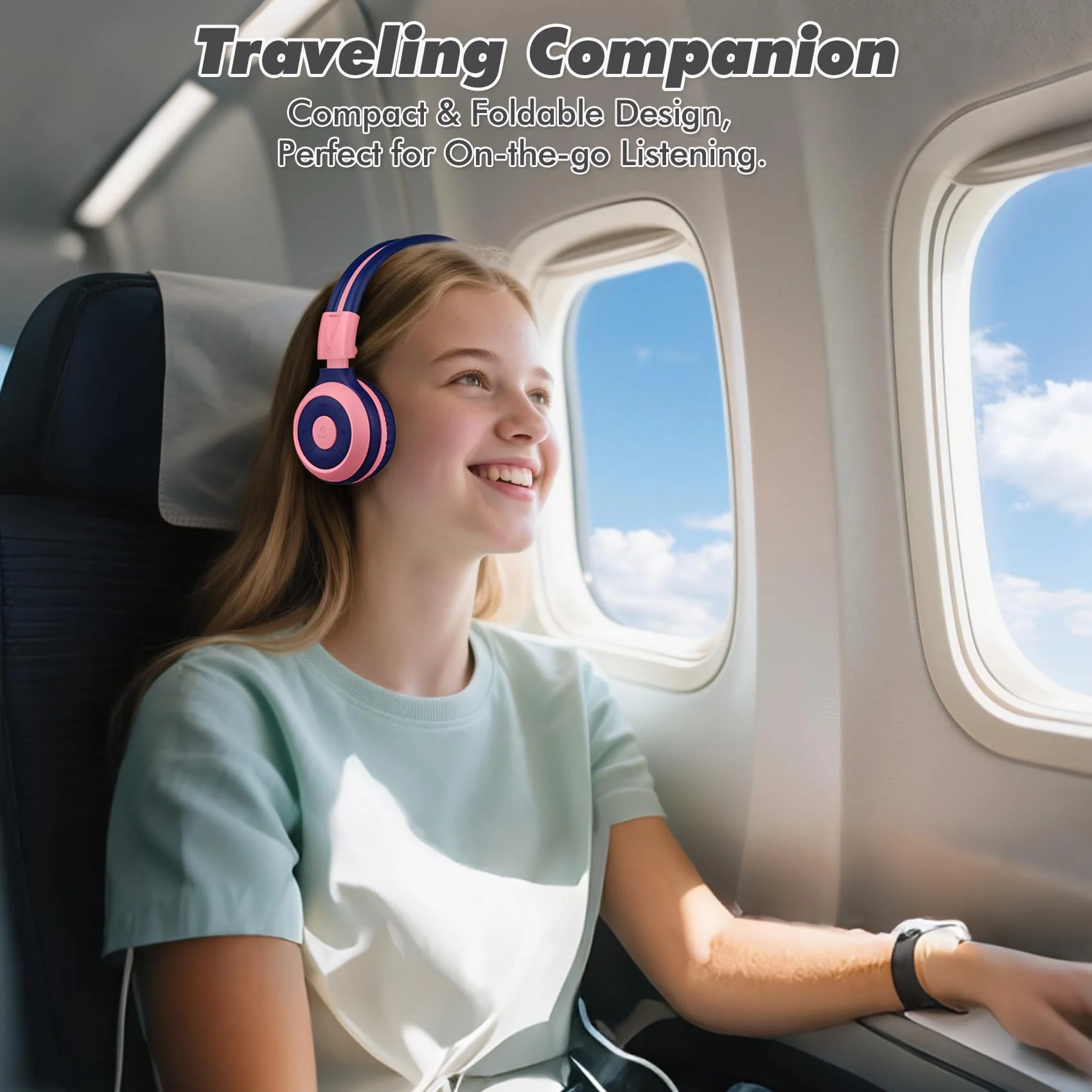 SIMOLIO Wireless Headphones Girls, Bluetooth Foldable Childrens Headphones with Mic and Volume Limited, Over-Ear Stereo Headset for Fire Tablet iPad School Travel Airplane Cellphones, Wired Mode Pink Bubblegum Pink - Image 3