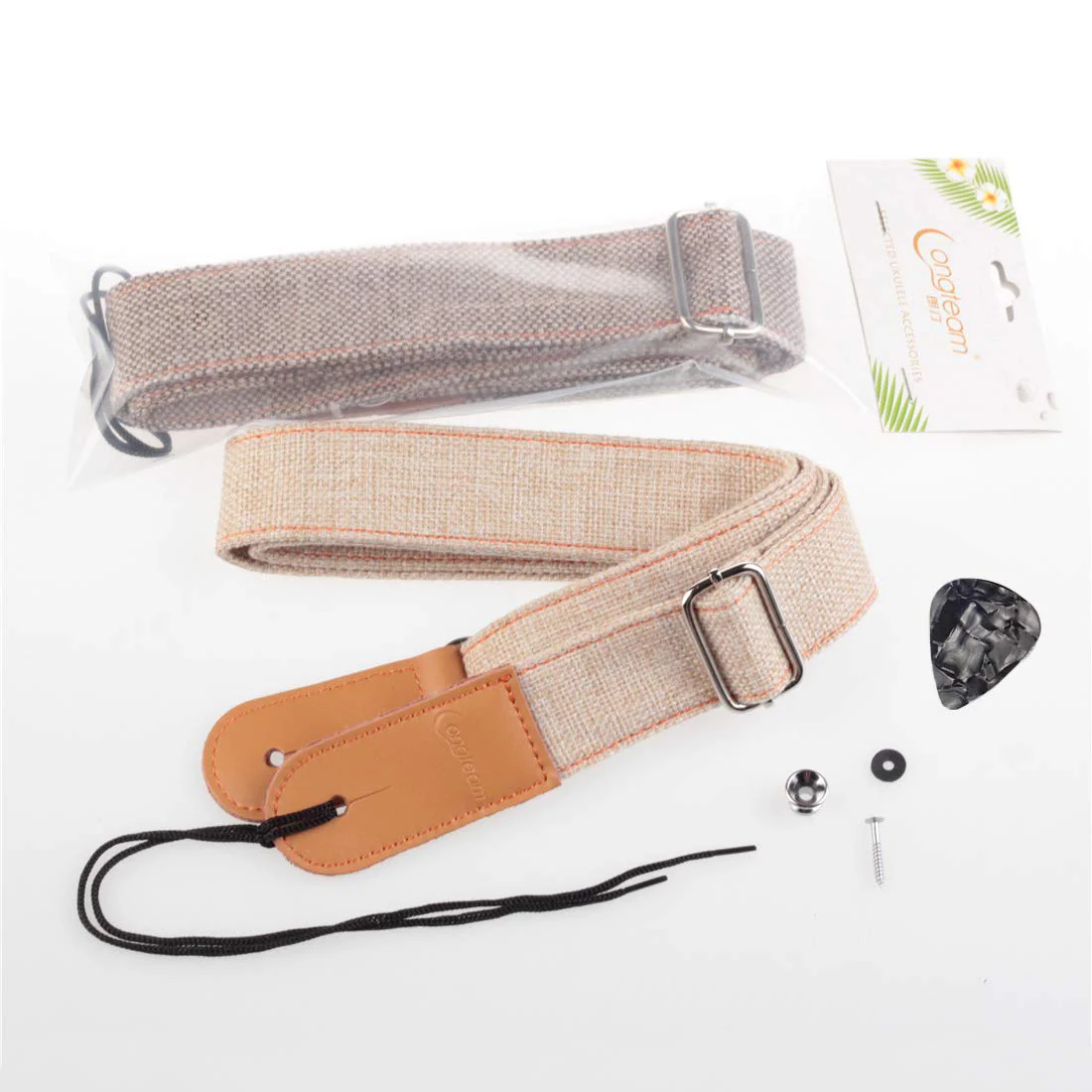 Simple Linen Leather Ukulele Strap Adjustable Length Durable Uke Straps with Nail, Rope, Picks Brown - Image 7