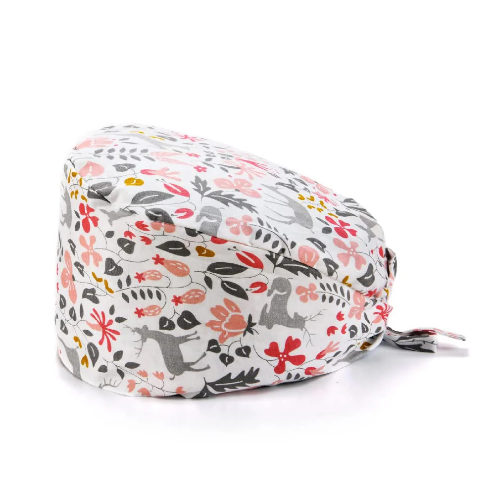 SIMYJOY Op Hood Fabric Women's Scrubbing Cap Printed Hat with Button Cotton Sweatband Adjustable Full Hair Cover One Size c - Image 2