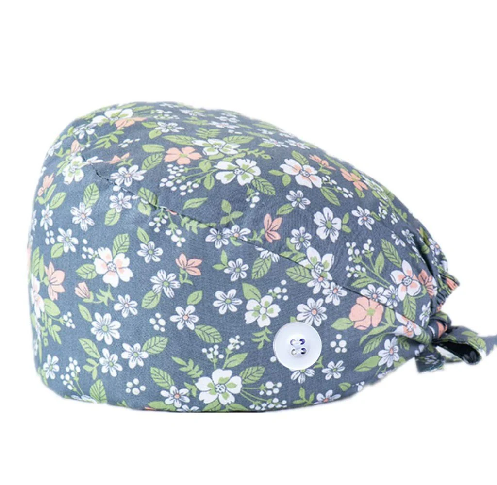 SIMYJOY Op Hood Fabric Women's Scrubbing Cap Printed Hat with Button Cotton Sweatband Adjustable Full Hair Cover One Size c - Image 3