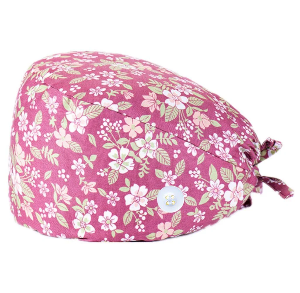 SIMYJOY Op Hood Fabric Women's Scrubbing Cap Printed Hat with Button Cotton Sweatband Adjustable Full Hair Cover One Size c - Image 4