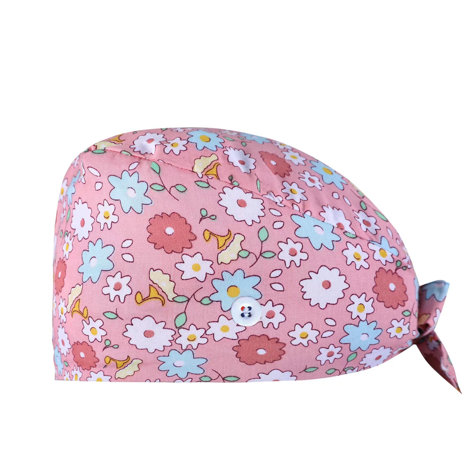 SIMYJOY Op Hood Fabric Women's Scrubbing Cap Printed Hat with Button Cotton Sweatband Adjustable Full Hair Cover One Size c - Image 5