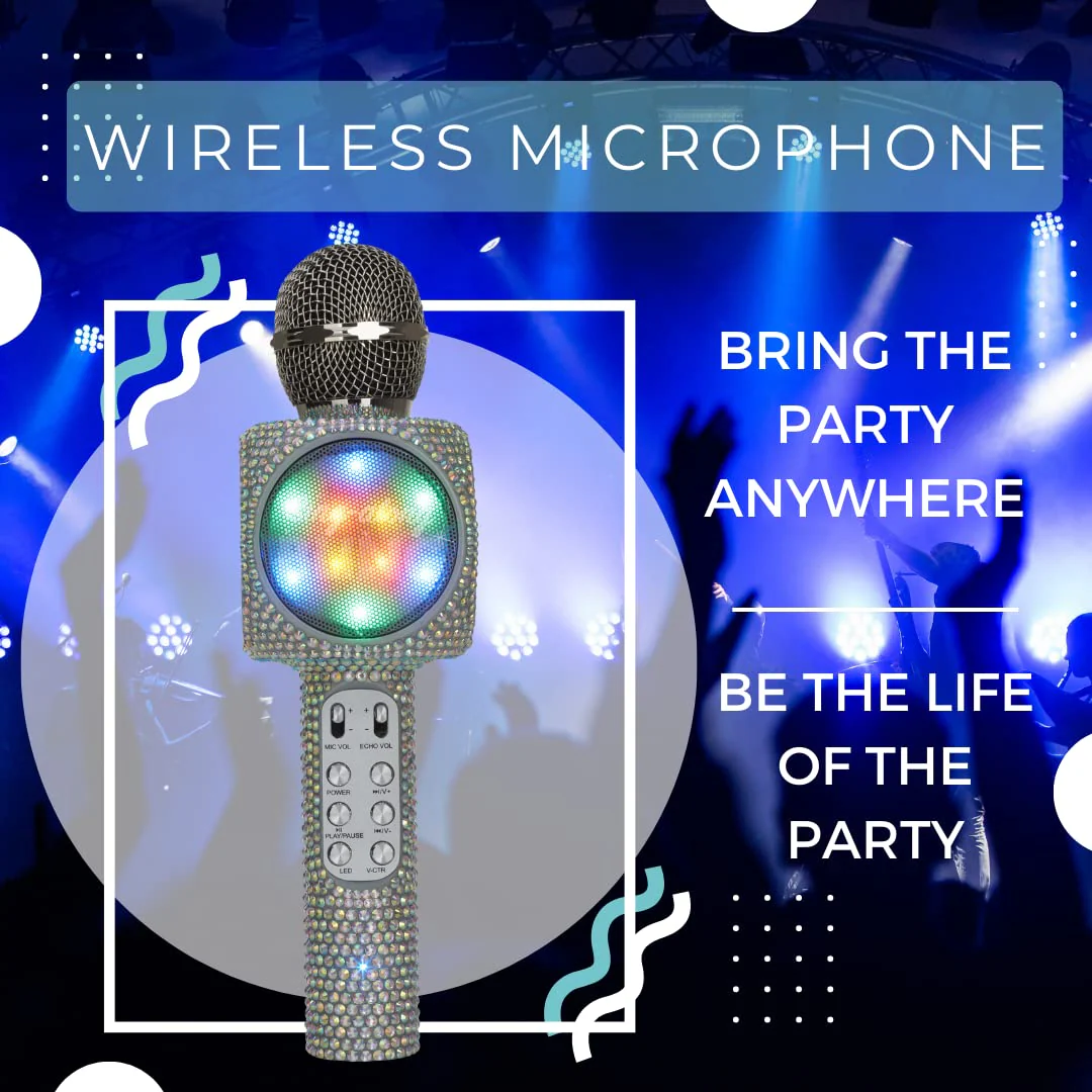 Sing-Along Bling Bluetooth Karaoke Microphone and Bluetooth Stereo Speaker All-in-One (Silver Bling) Silver Bling - Image 3