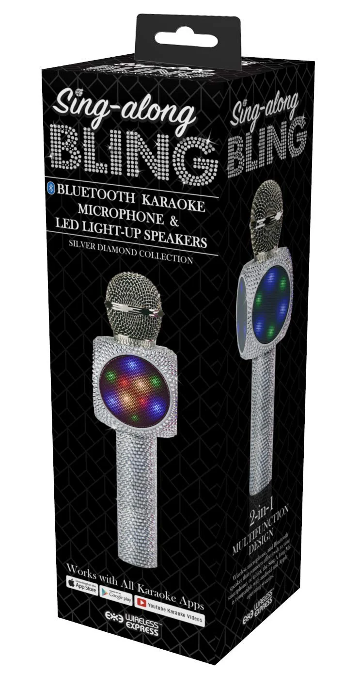 Sing-Along Bling Bluetooth Karaoke Microphone and Bluetooth Stereo Speaker All-in-One (Silver Bling) Silver Bling - Image 5