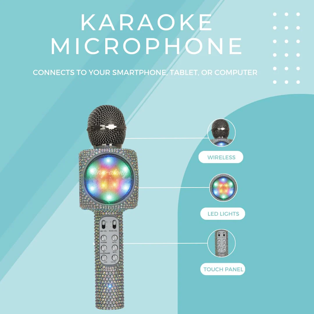 Sing-Along Bling Bluetooth Karaoke Microphone and Bluetooth Stereo Speaker All-in-One (Silver Bling w/Disco Ball) - Image 2