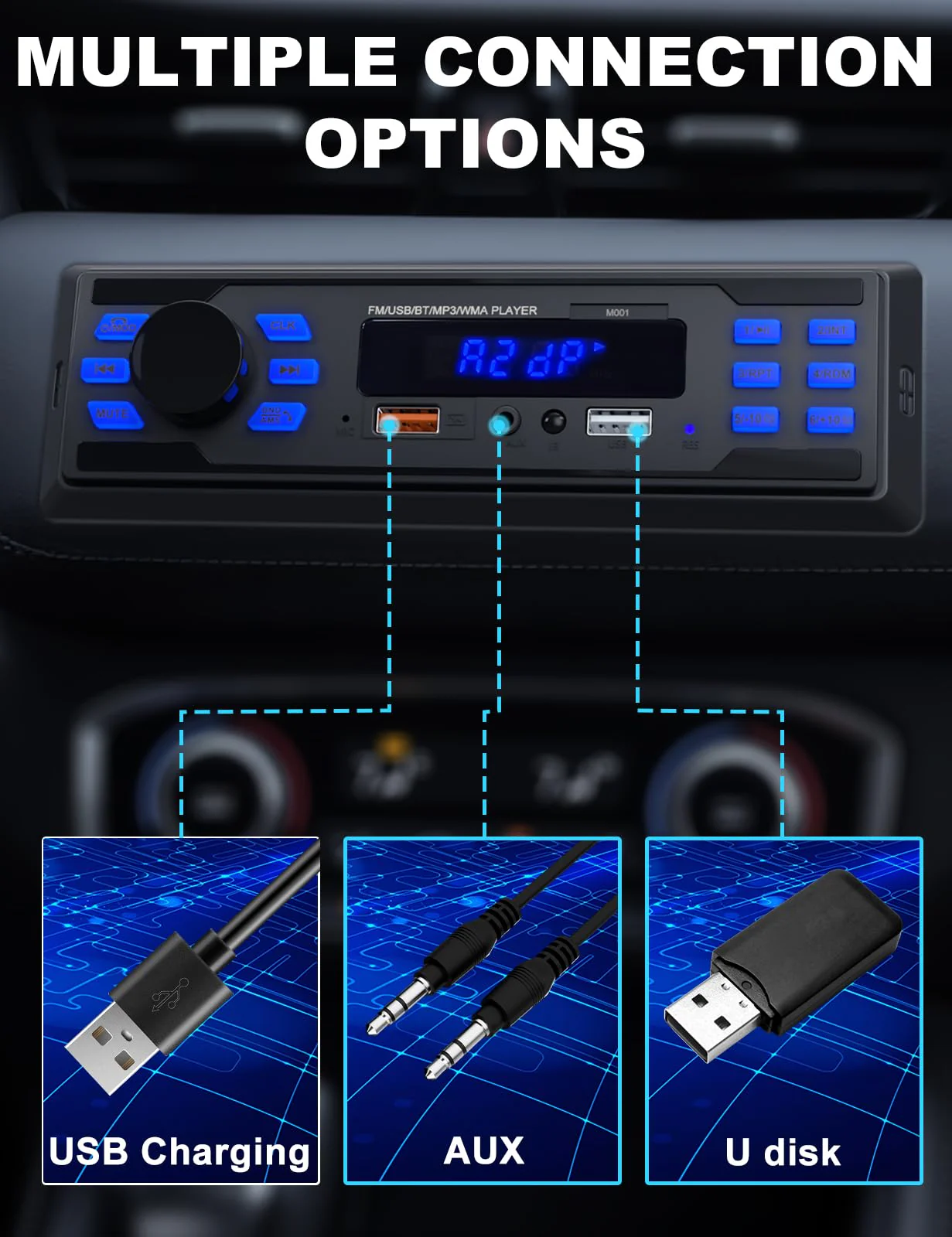 Single DIN Bluetooth Car Stereo, Handsfree Car Radio Receiver & Car Audio System | Dual USB Ports/FM/AUX/MP3/EQ/USB Charging | Universal Fit for Cars Trucks SUV - Image 4