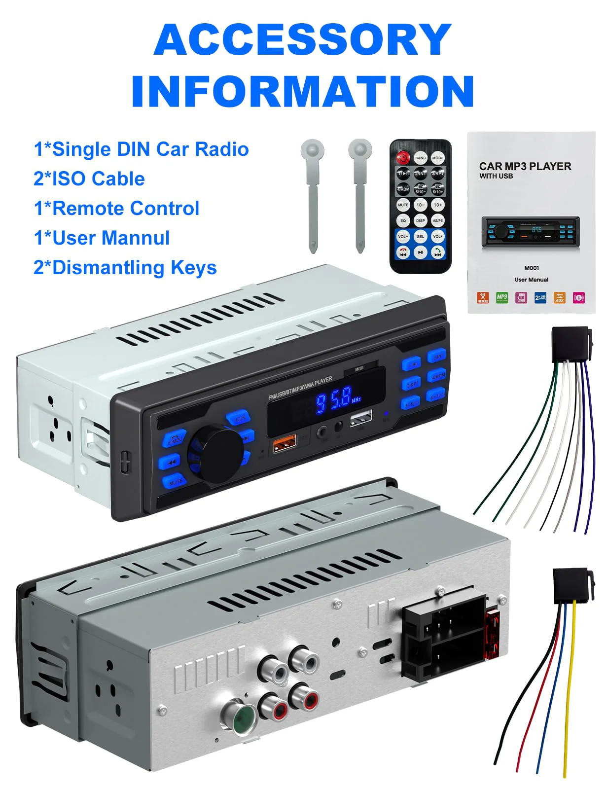 Single DIN Bluetooth Car Stereo, Handsfree Car Radio Receiver & Car Audio System | Dual USB Ports/FM/AUX/MP3/EQ/USB Charging | Universal Fit for Cars Trucks SUV - Image 6