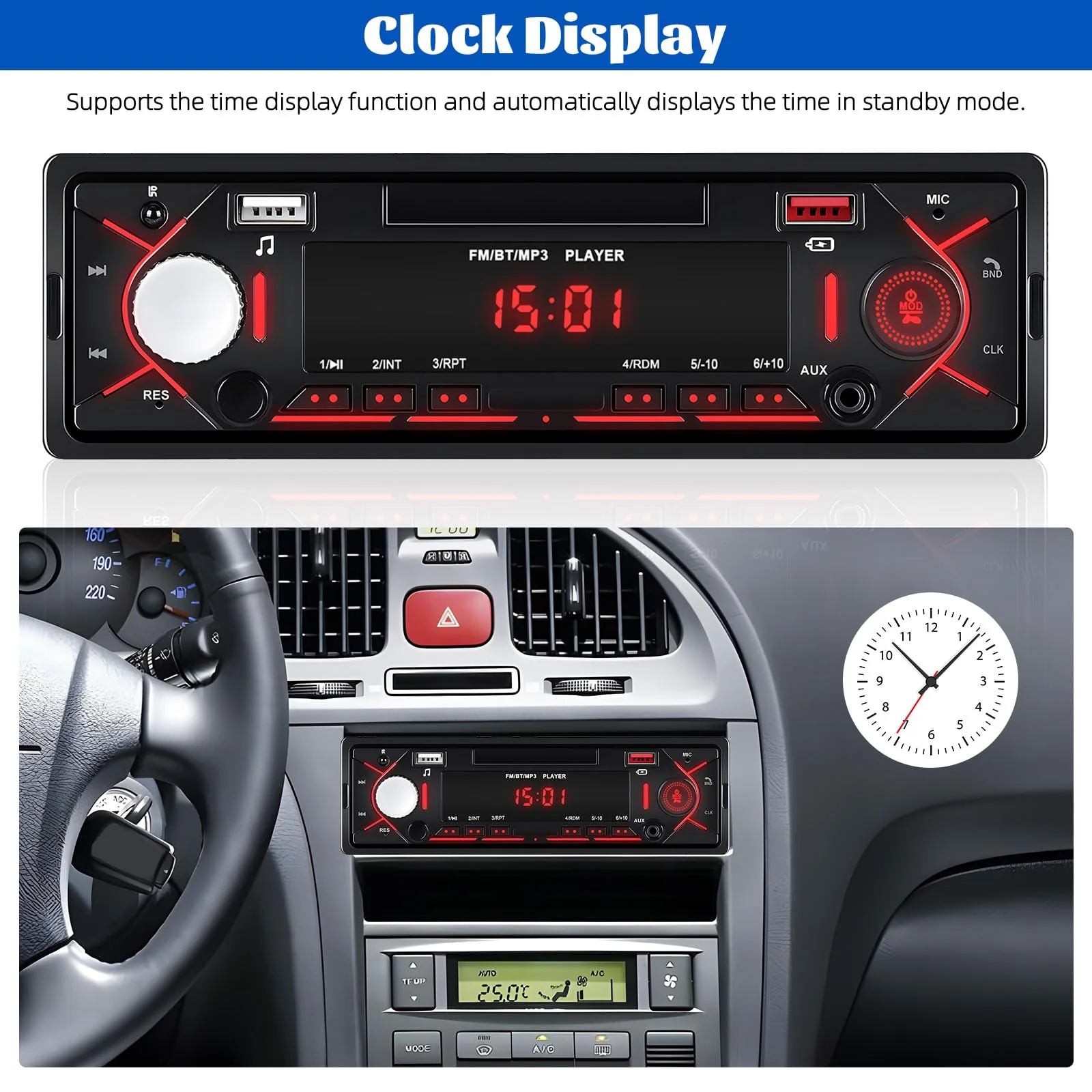 Single Din Bluetooth Multimedia Car Stereo Radio,Car Audio MP3 Player Support Hands-Free Calls/USB/FM/TF/AUX-in,Car Radio Receivers with Digital LCD Display - Image 4