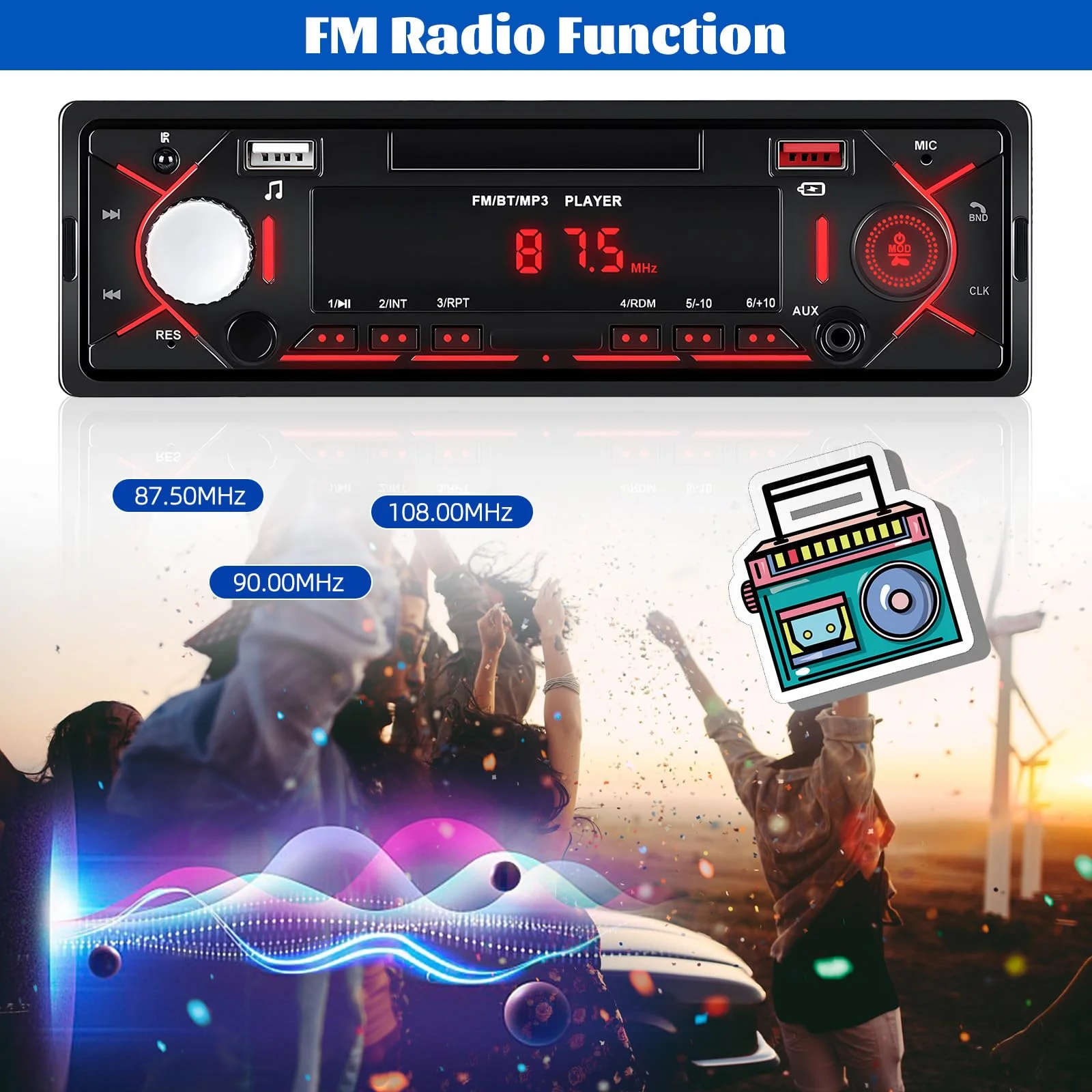Single Din Bluetooth Multimedia Car Stereo Radio,Car Audio MP3 Player Support Hands-Free Calls/USB/FM/TF/AUX-in,Car Radio Receivers with Digital LCD Display - Image 5