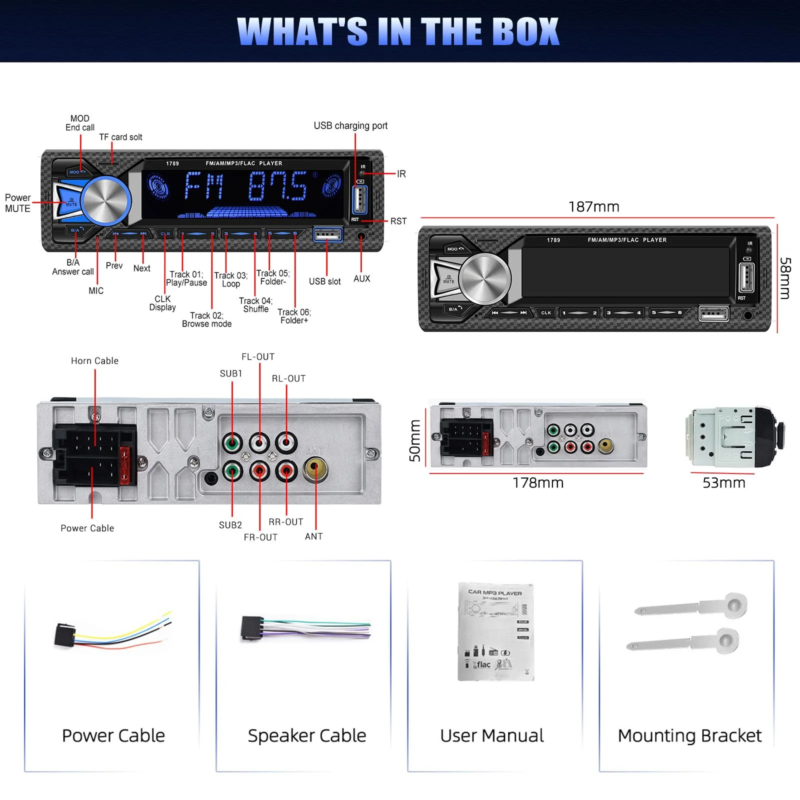 Single Din Car Stereo Bluetooth Hands Free Calling Car Audio Receivers with Digital LCD Display FM Car Radio MP3 Player Quick Charge USB/SD/AUX-in Built-in Microphone MP3+Quick Charge - Image 7