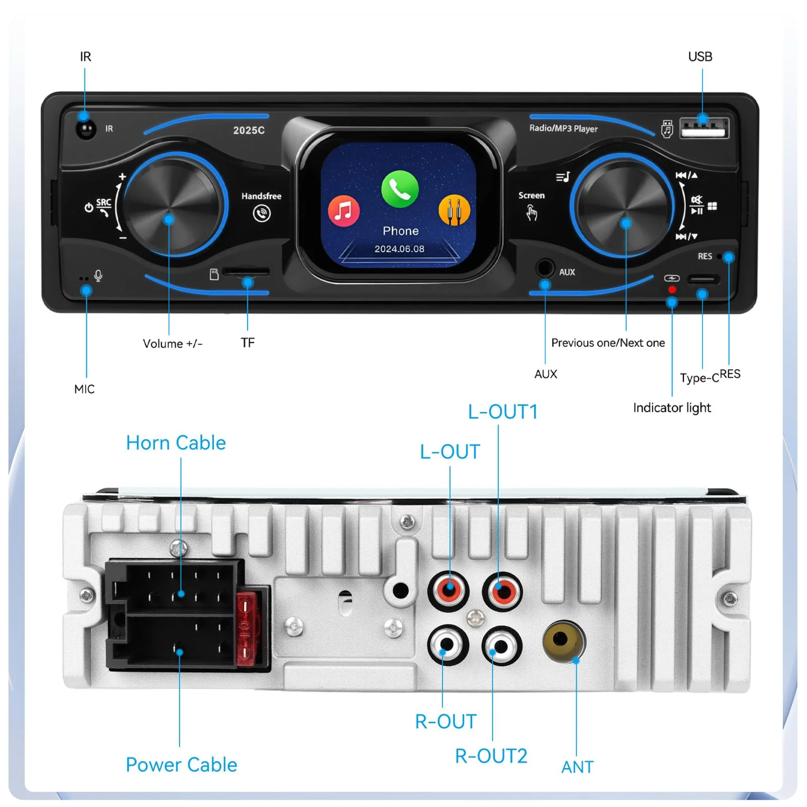 Single Din Car Stereo Marine Radio Bluetooth Multimedia Car Audio Receivers with Digital LCD Display FM Car Radio USB/Type-C/SD/AUX-in MP3 Player Lossless Sound Quality Quick Charge+ SWC - Image 6