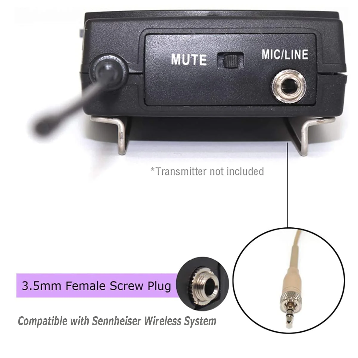 Single Ear Headset Microphone Earset Headworn Mic Compatible with Sennheiser Wireless System Bodypack Transmitter with 1.2m Cable and Windscreen 3.5mm Female Screw Plug - Image 5