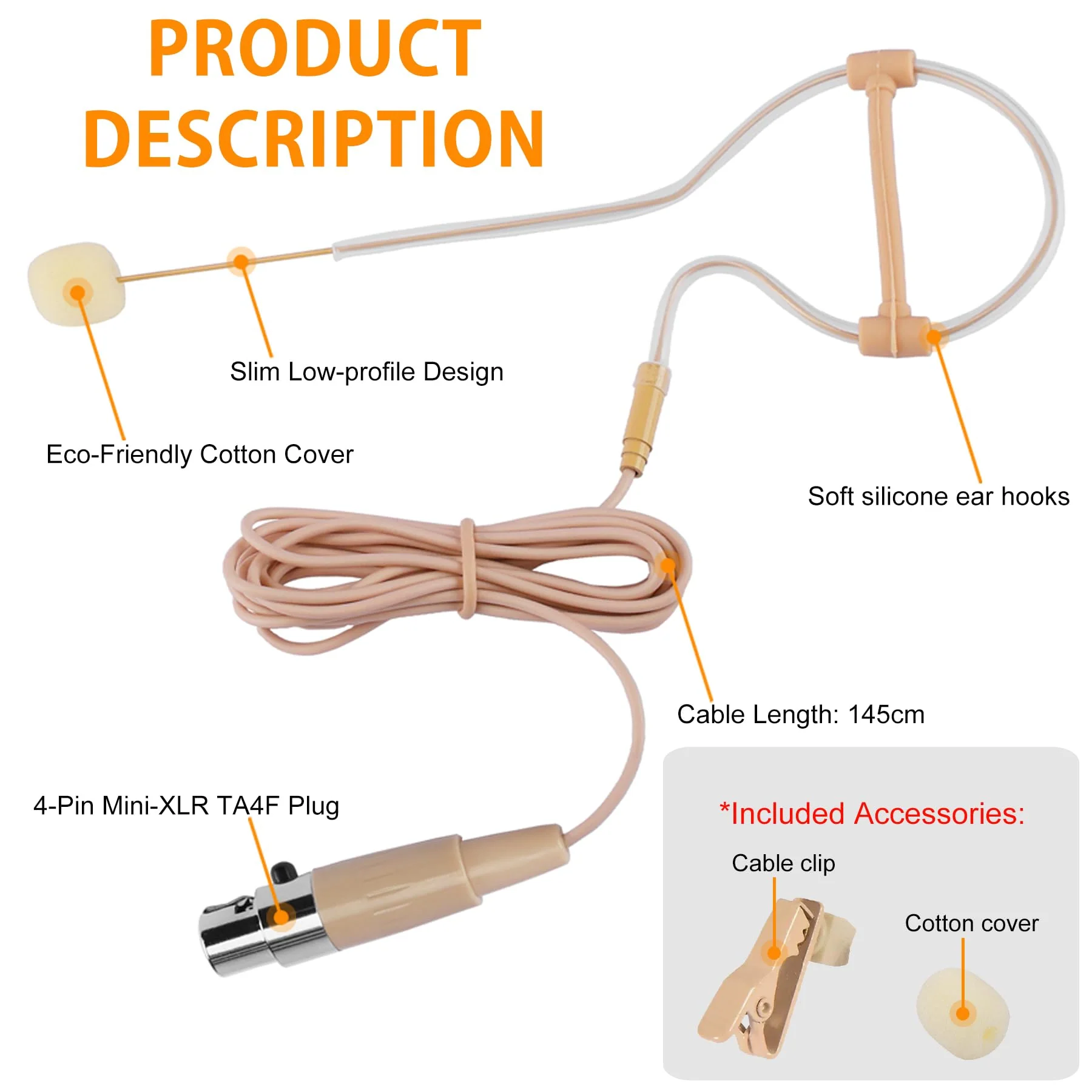 Single Earhook Headset Microphone – Compatible with Shure Wireless Bodypack, Omnidirectional Mic for Lectures, Stage, Theater, Podcasts, with Windscreen, 1.5m Cable, Mini XLR 4-Pin (TA4F) - Image 7