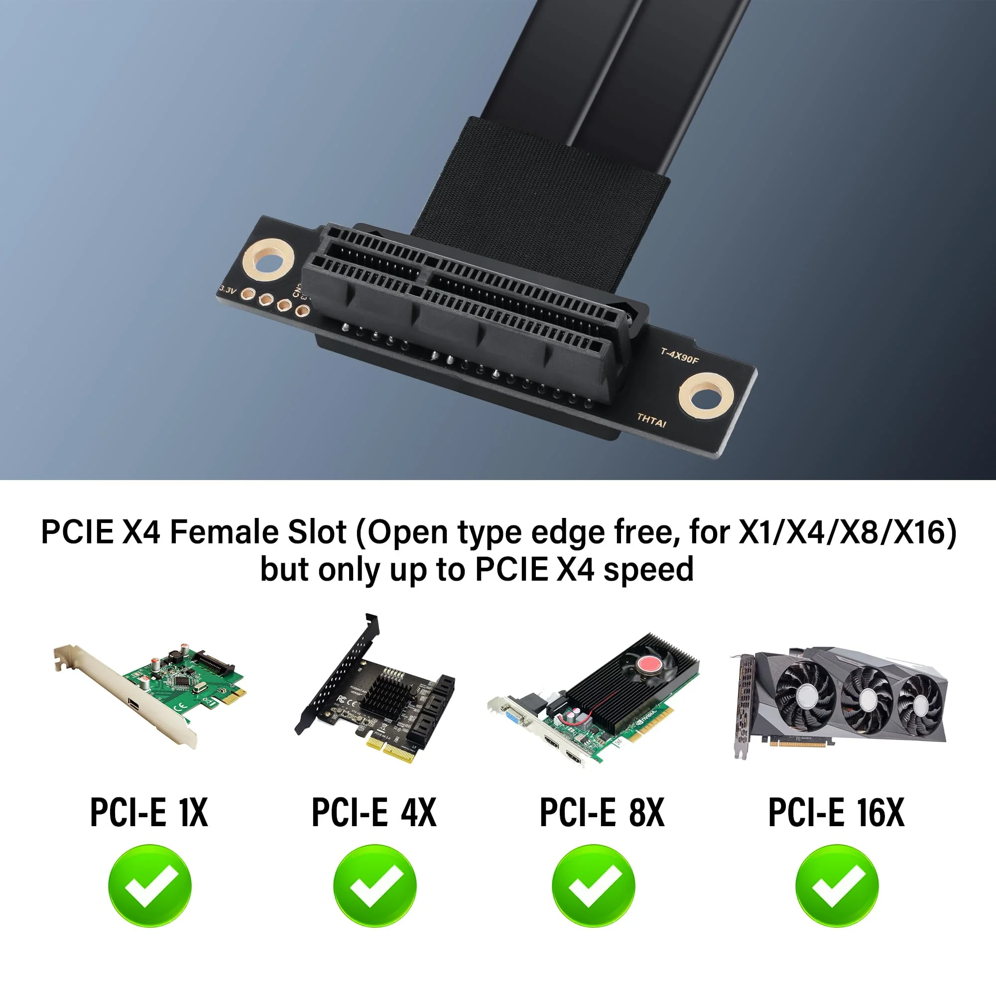 SinLoon PCIe 3.0 X4 Extension Cable 90 Degree PCI-E 4X Male to Female Riser Cable 20CM (90 Degree) - Image 4