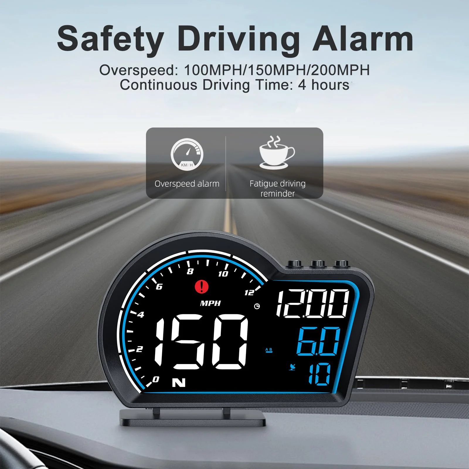 SinoTrack HUD Digital GPS Speedometer for Car Universal Heads Up Display Oversize Screen Large LCD MPH Speedometer Speed Fatigued Diving Alert Over-Speed Alarm Compass for All Vehicle - Image 3