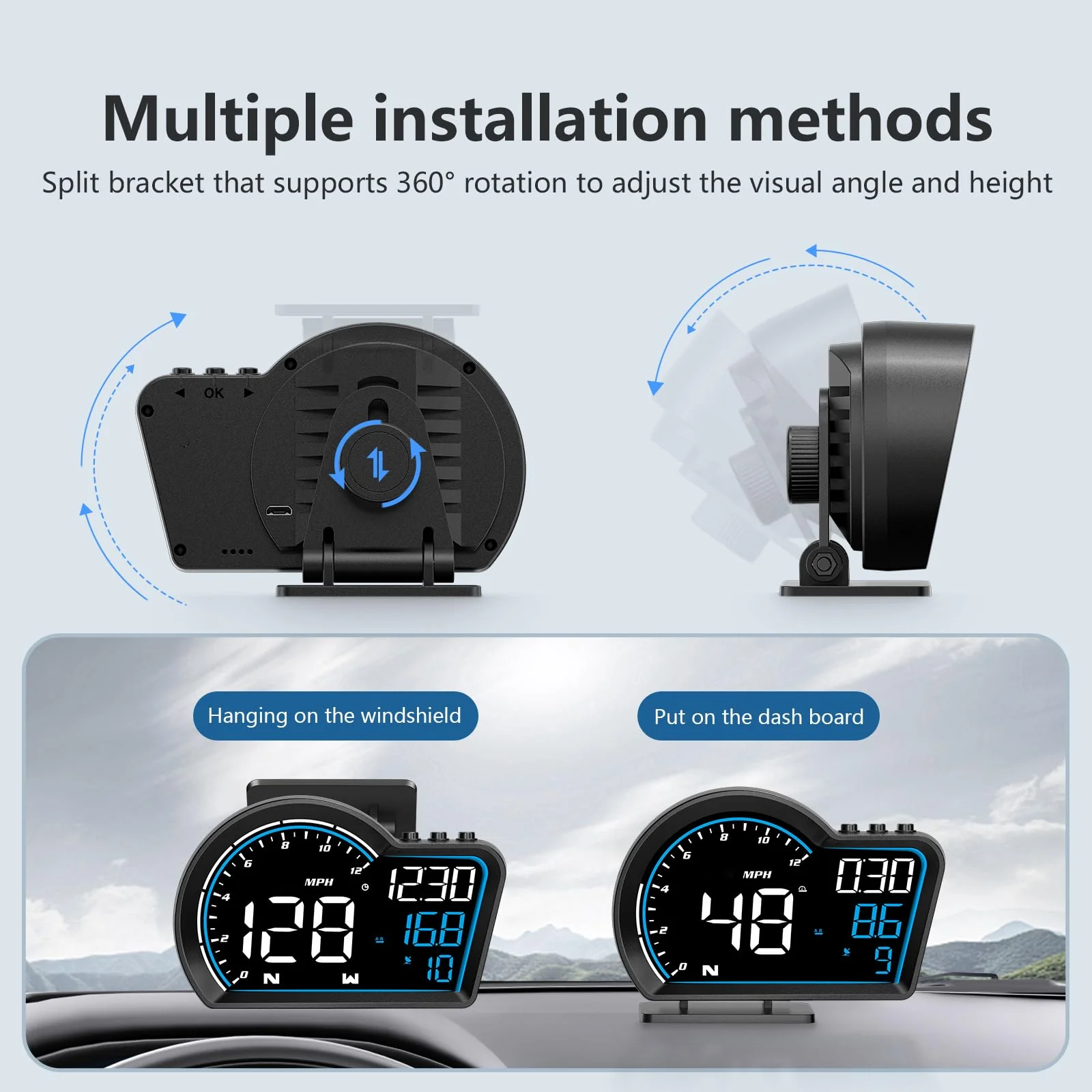 SinoTrack HUD Digital GPS Speedometer for Car Universal Heads Up Display Oversize Screen Large LCD MPH Speedometer Speed Fatigued Diving Alert Over-Speed Alarm Compass for All Vehicle - Image 5