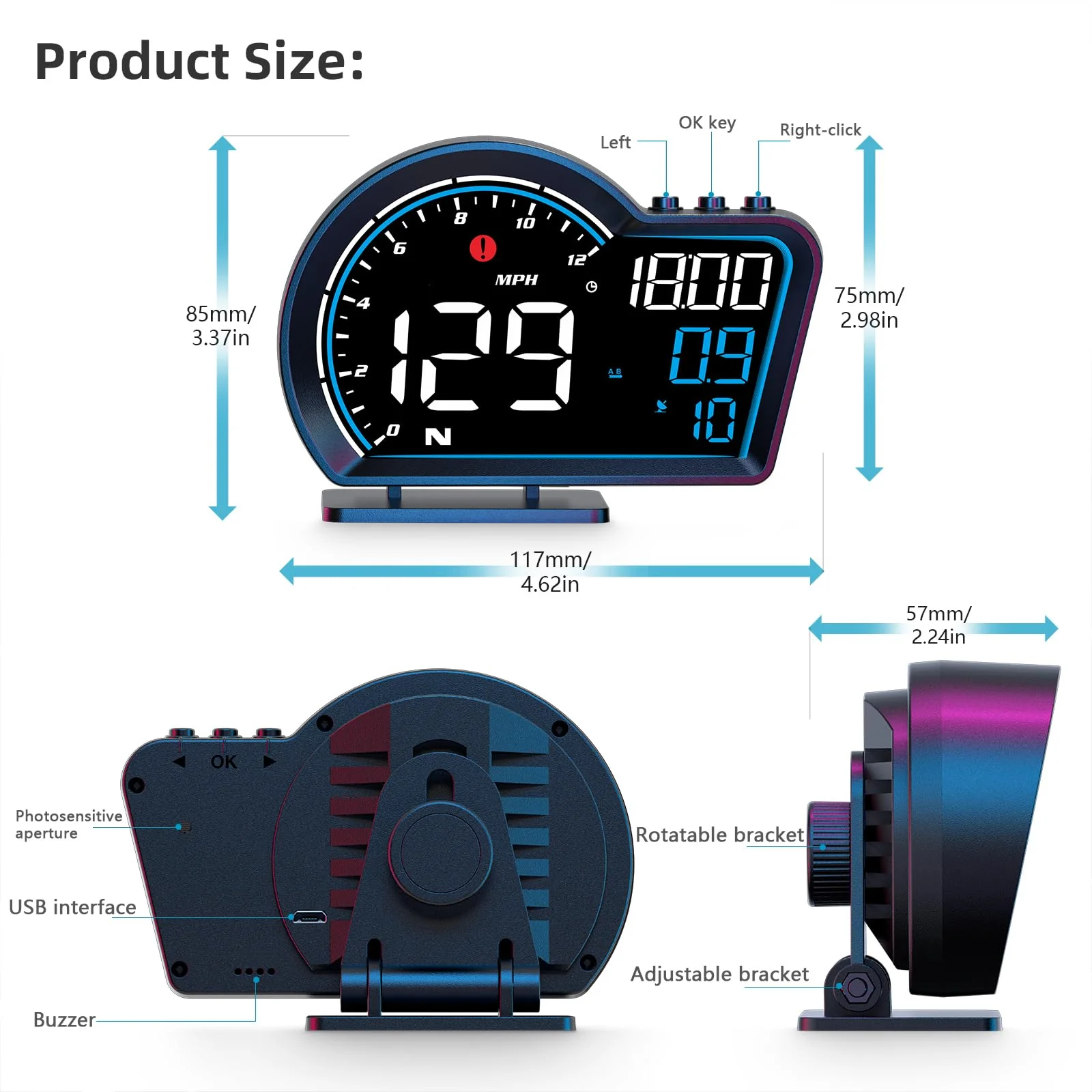 SinoTrack HUD Digital GPS Speedometer for Car Universal Heads Up Display Oversize Screen Large LCD MPH Speedometer Speed Fatigued Diving Alert Over-Speed Alarm Compass for All Vehicle - Image 6