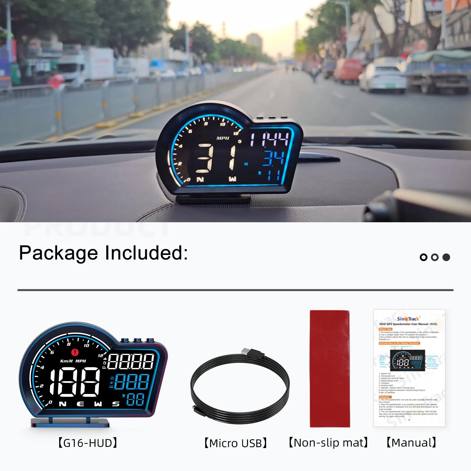 SinoTrack HUD Digital GPS Speedometer for Car Universal Heads Up Display Oversize Screen Large LCD MPH Speedometer Speed Fatigued Diving Alert Over-Speed Alarm Compass for All Vehicle - Image 7